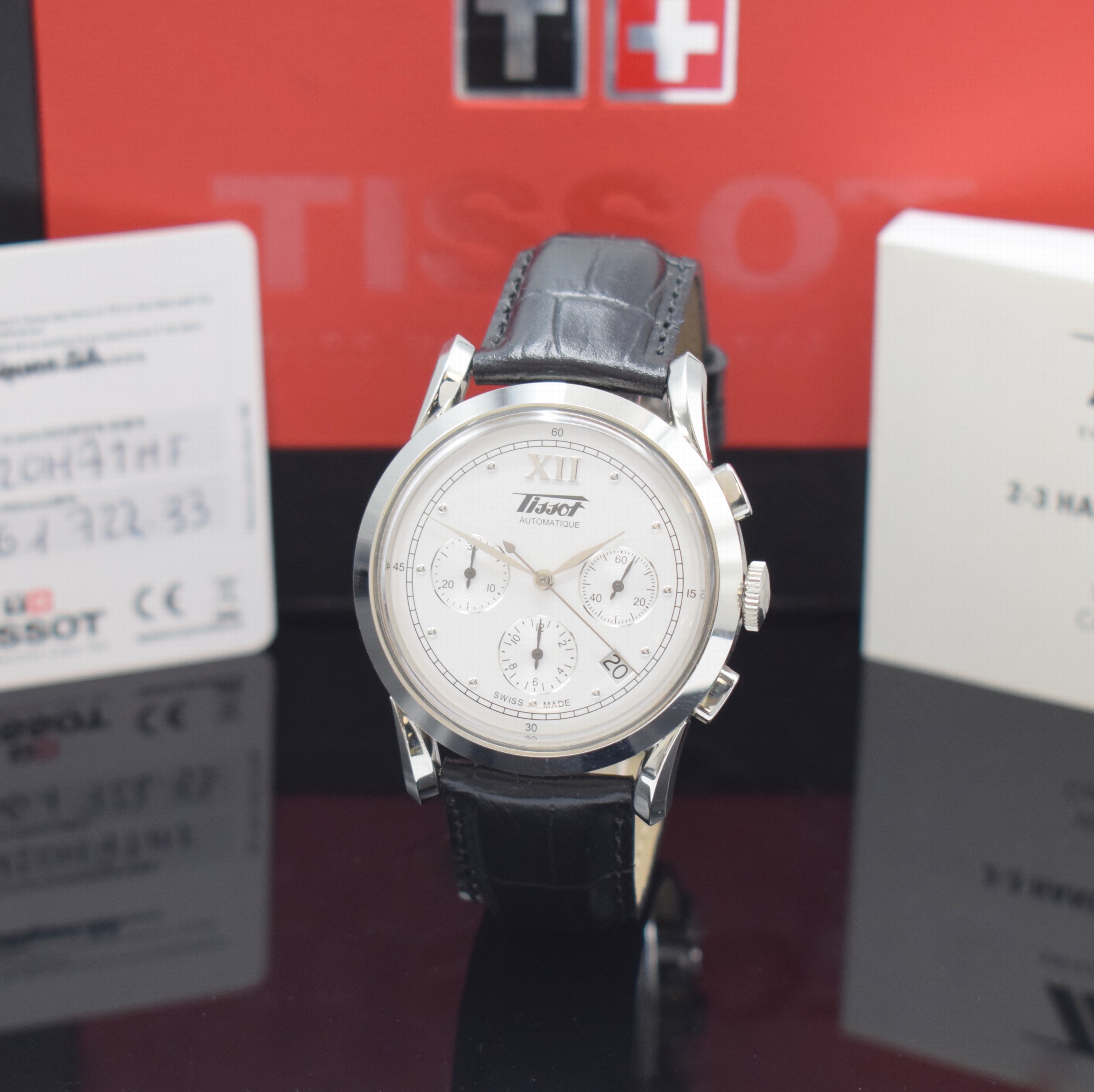 TISSOT Heritage Armbandchronograph Referenz T661722.33, Schweiz verk. lt. beil. Pap. 01/2019, Automatik, Edelstahlgeh. inkl. orig. Lederband m. dopp. ...