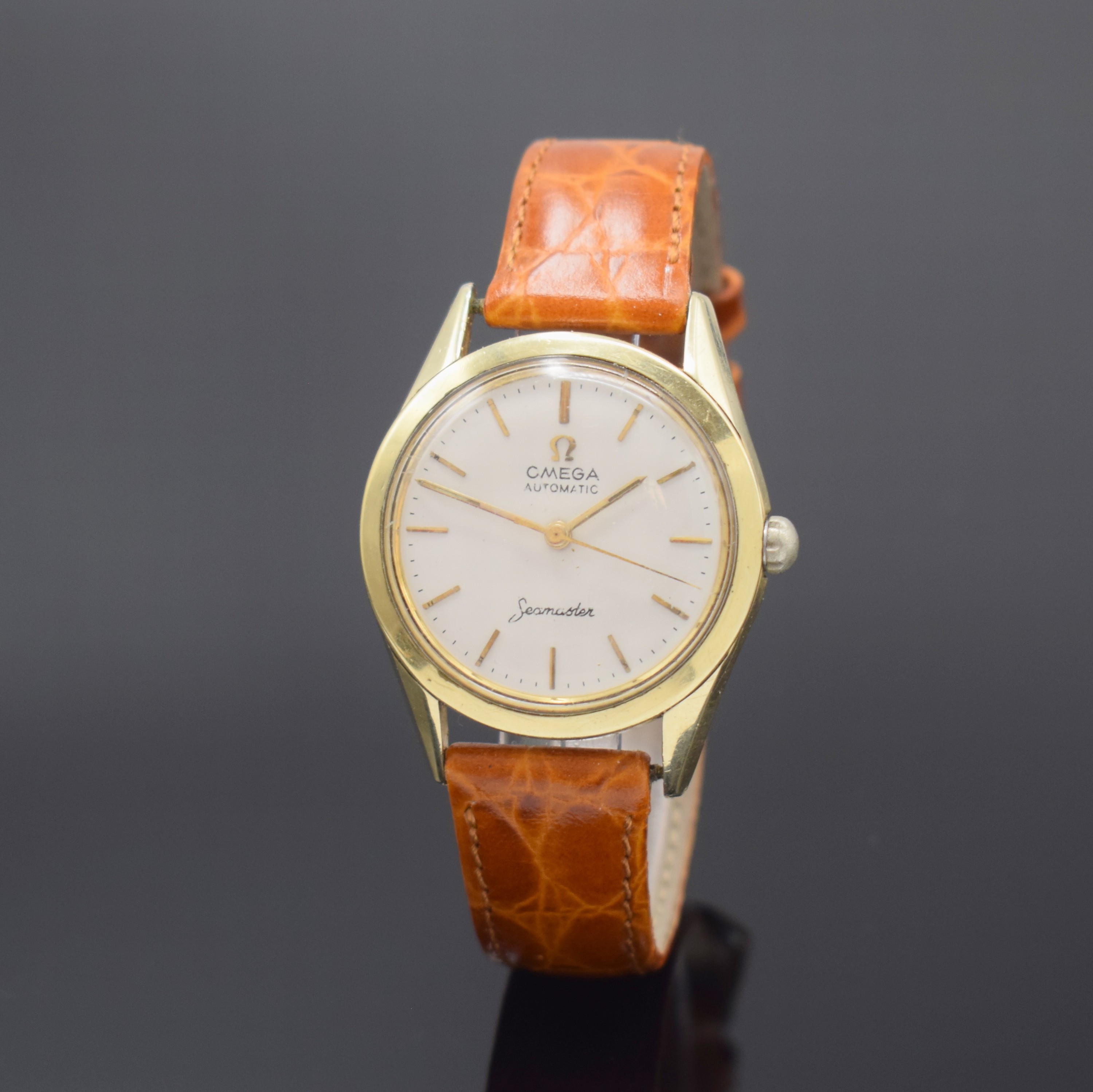 OMEGA Herrenarmbanduhr Seamaster Referenz 2802-3SC, Automatik, Schweiz um 1955, Edelstahl m. Goldhaube, Edelstahlboden aufgedr., silb. Zifferbl. m. ...