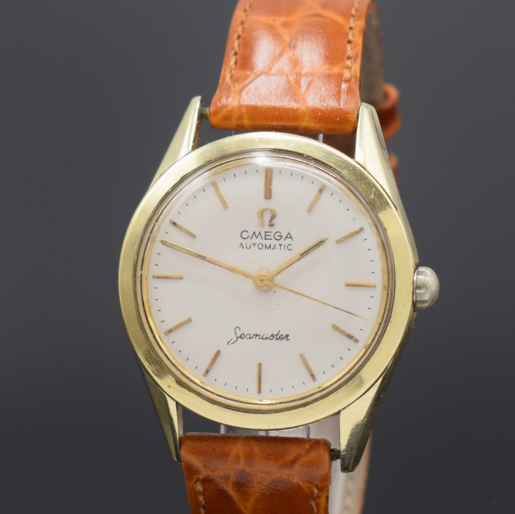 Detail a: OMEGA Herrenarmbanduhr Seamaster Referenz 2802-3SC, Automatik, Schweiz um 1955, Edelstahl m. Goldhaube, Edelstahlboden aufgedr., silb. Zifferbl. m. ...
