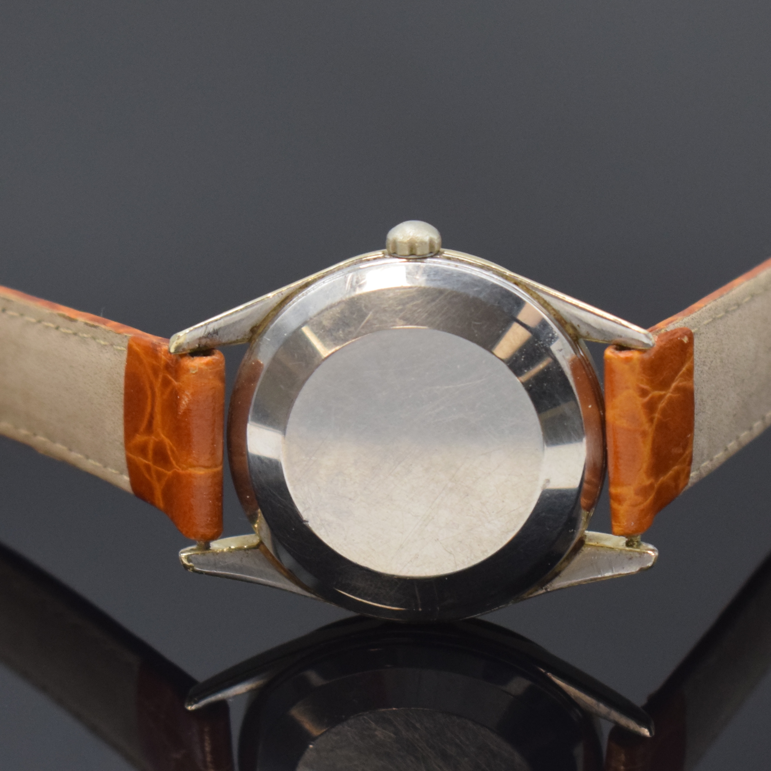 Detail c: OMEGA Herrenarmbanduhr Seamaster Referenz 2802-3SC, Automatik, Schweiz um 1955, Edelstahl m. Goldhaube, Edelstahlboden aufgedr., silb. Zifferbl. m. ...