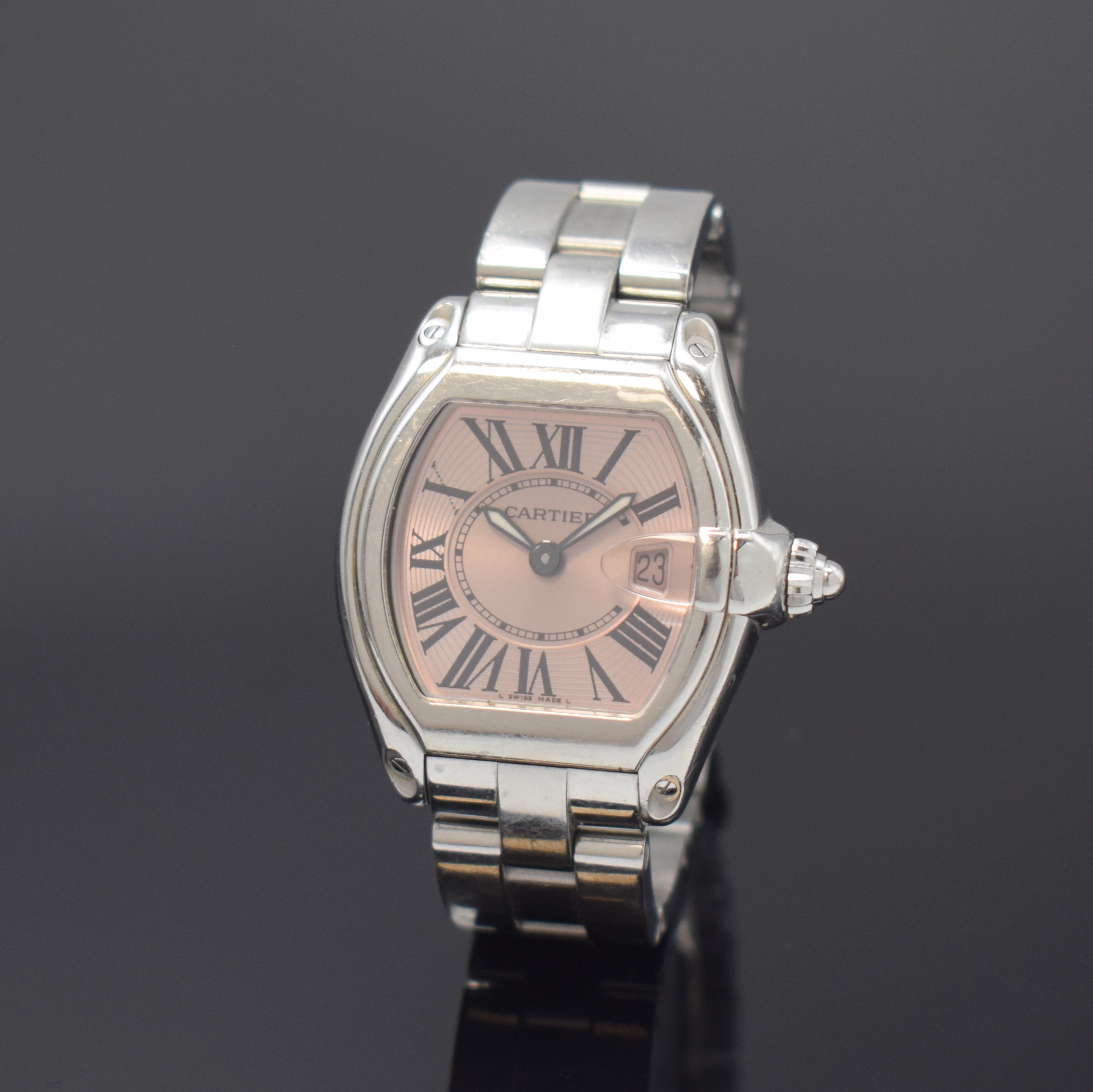 CARTIER Roadster Damenarmbanduhr Referenz 2675, Schweiz um 2005, quarz, Edelstahlgeh. inkl. orig. Gliederband m. dopp. Faltschl., Boden 4-fach ...
