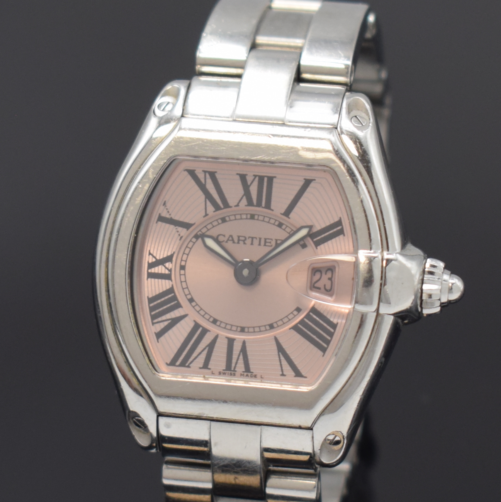 Detail a: CARTIER Roadster Damenarmbanduhr Referenz 2675, Schweiz um 2005, quarz, Edelstahlgeh. inkl. orig. Gliederband m. dopp. Faltschl., Boden 4-fach ...