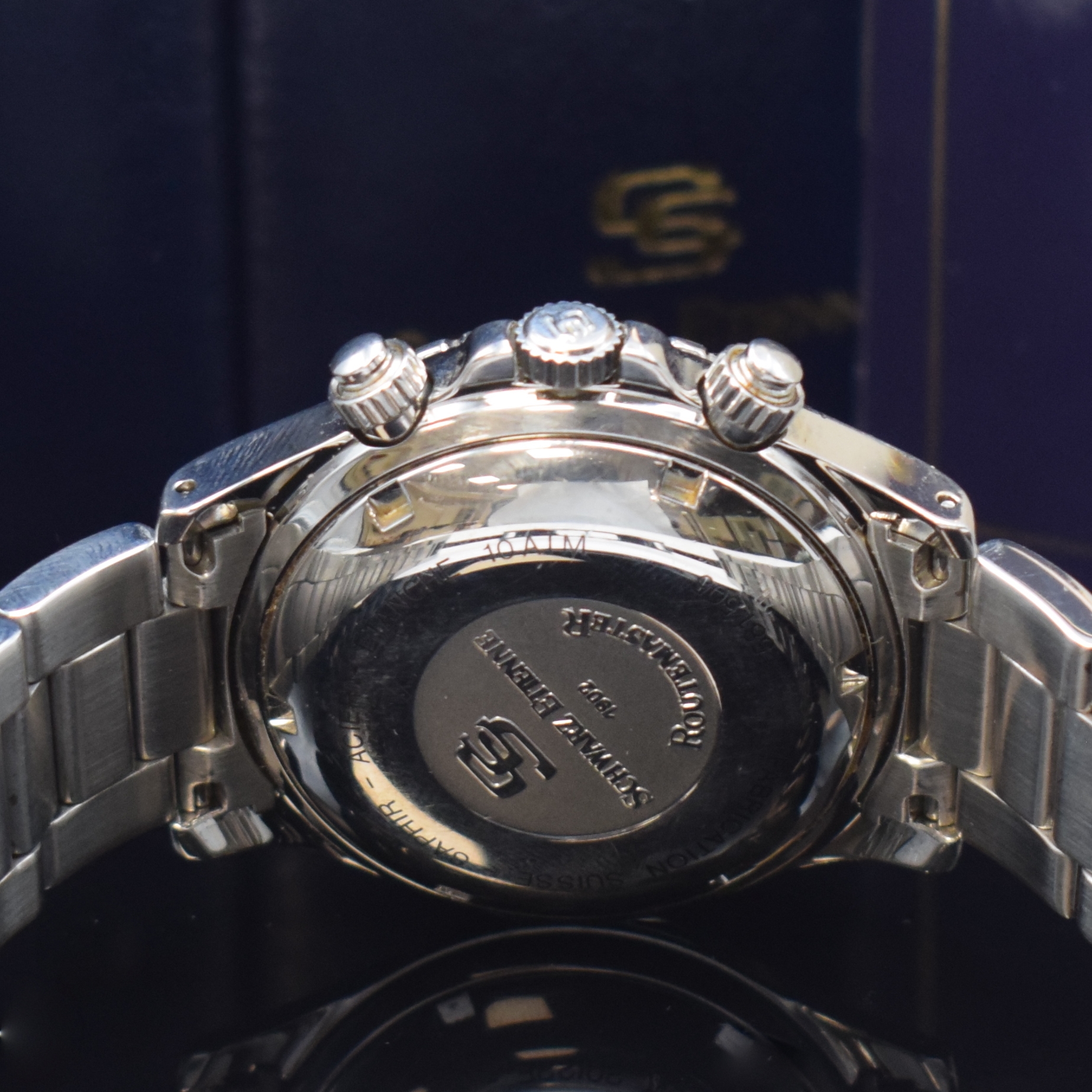 Detail d: SCHWARZ ETIENNE Routemaster Armbandchronograph Referenz 581.505, Schweiz verk. lt. beil. Pap. 11/1994, Automatik, Edelstahlgeh. inkl. orig. ...
