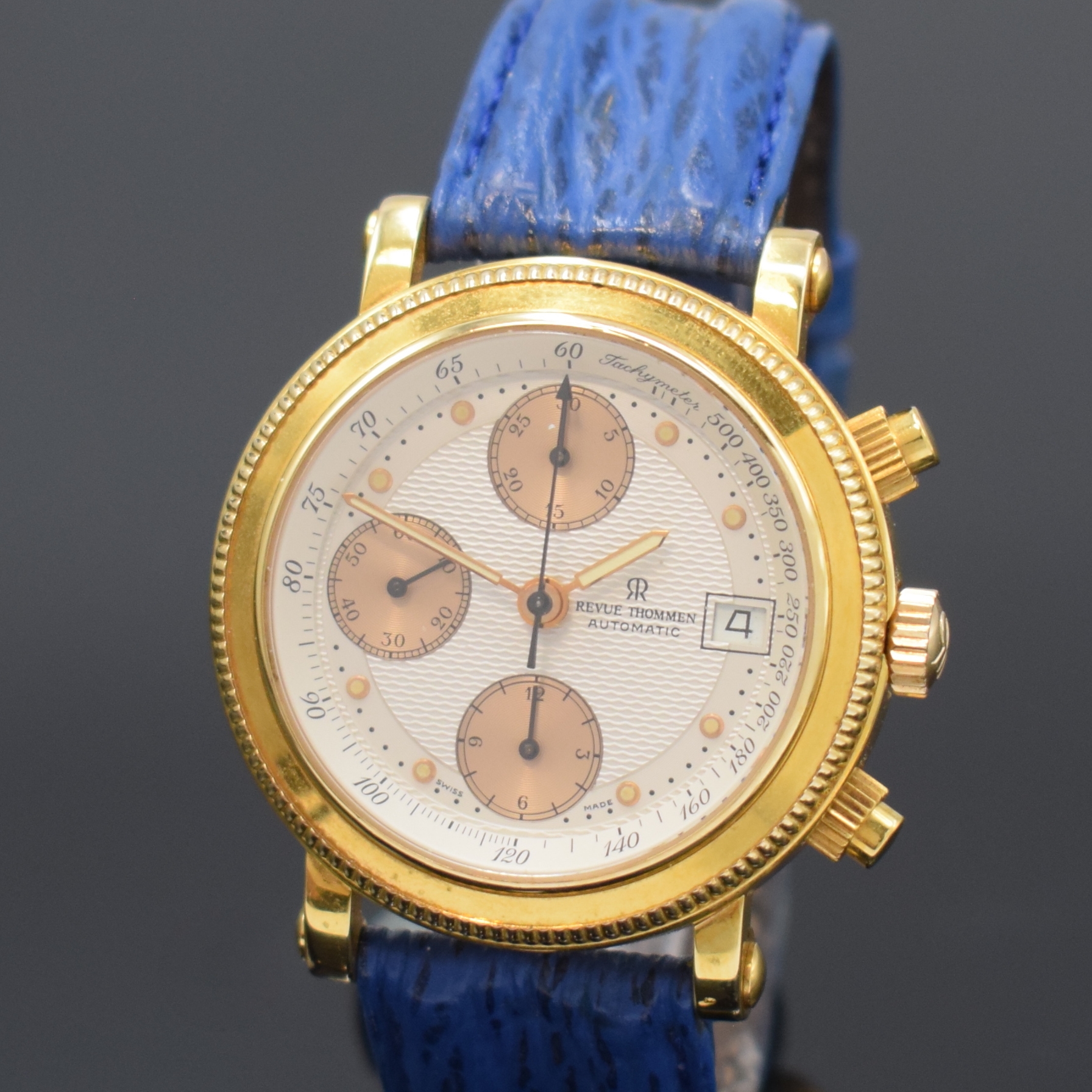 Detail a: REVUE THOMMEN Aviator Herrenchronograph Referenz 86 26 001, Schweiz um 1990, Automatik, verg. Geh., Stahlboden aufgedr., orig. Lederband m. ...