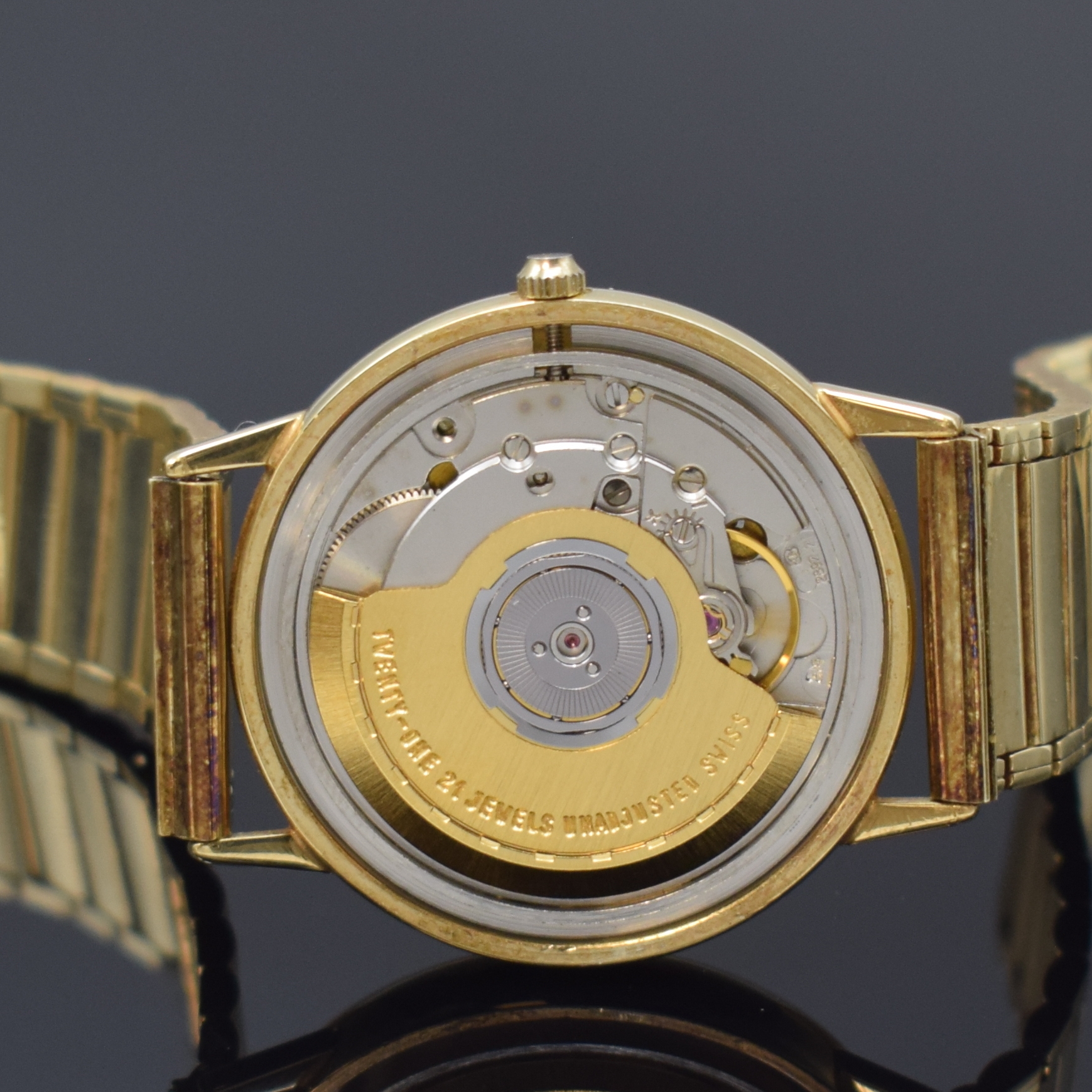 Detail d: GLASHÜTTE seltene, auf 550 Stück limitierte Herrenarmbanduhr in GG 585/000, Deutschland um 1990, Automatik, neutr. Goldband, Boden aufgedr., ...