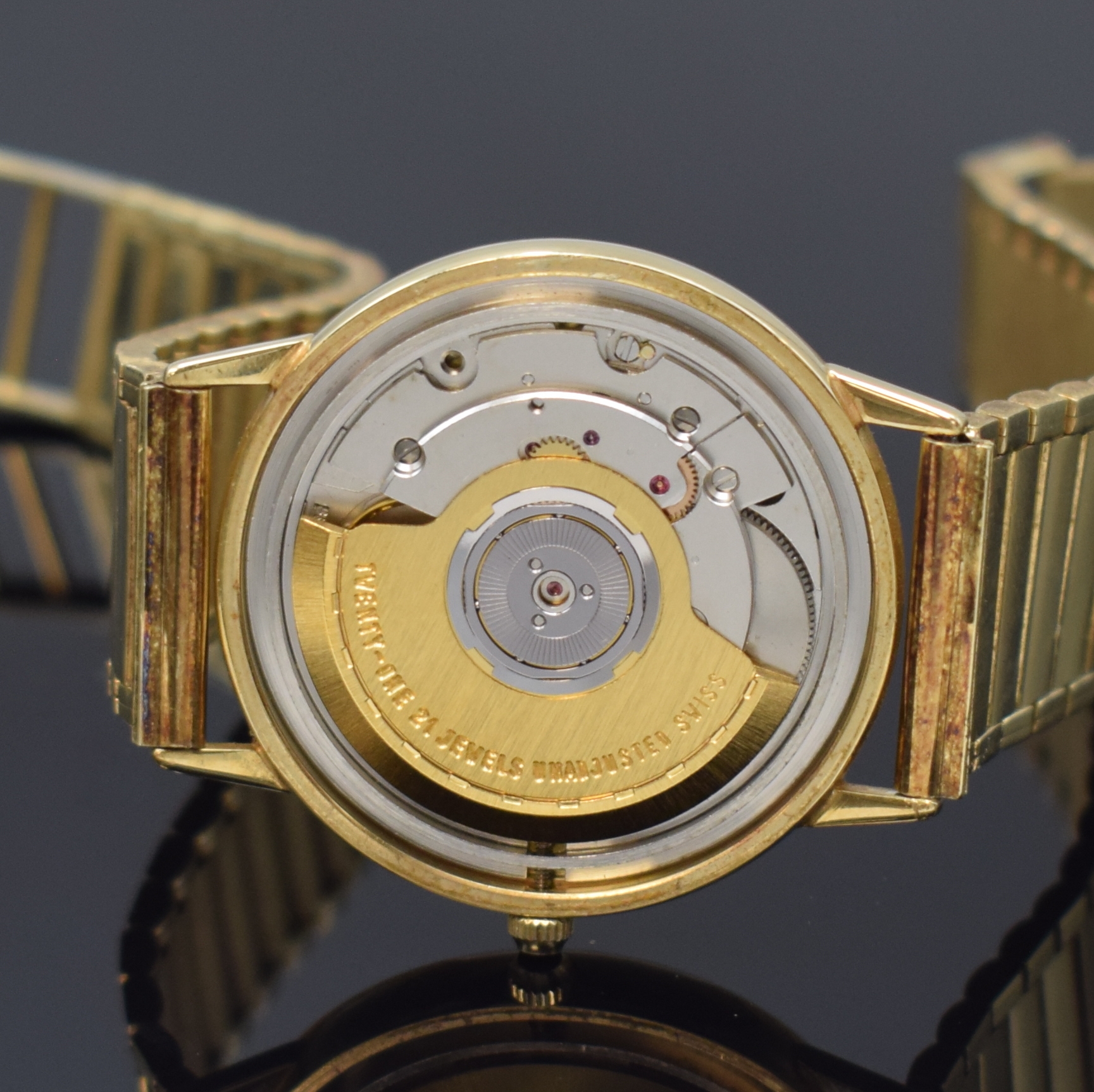 Detail e: GLASHÜTTE seltene, auf 550 Stück limitierte Herrenarmbanduhr in GG 585/000, Deutschland um 1990, Automatik, neutr. Goldband, Boden aufgedr., ...