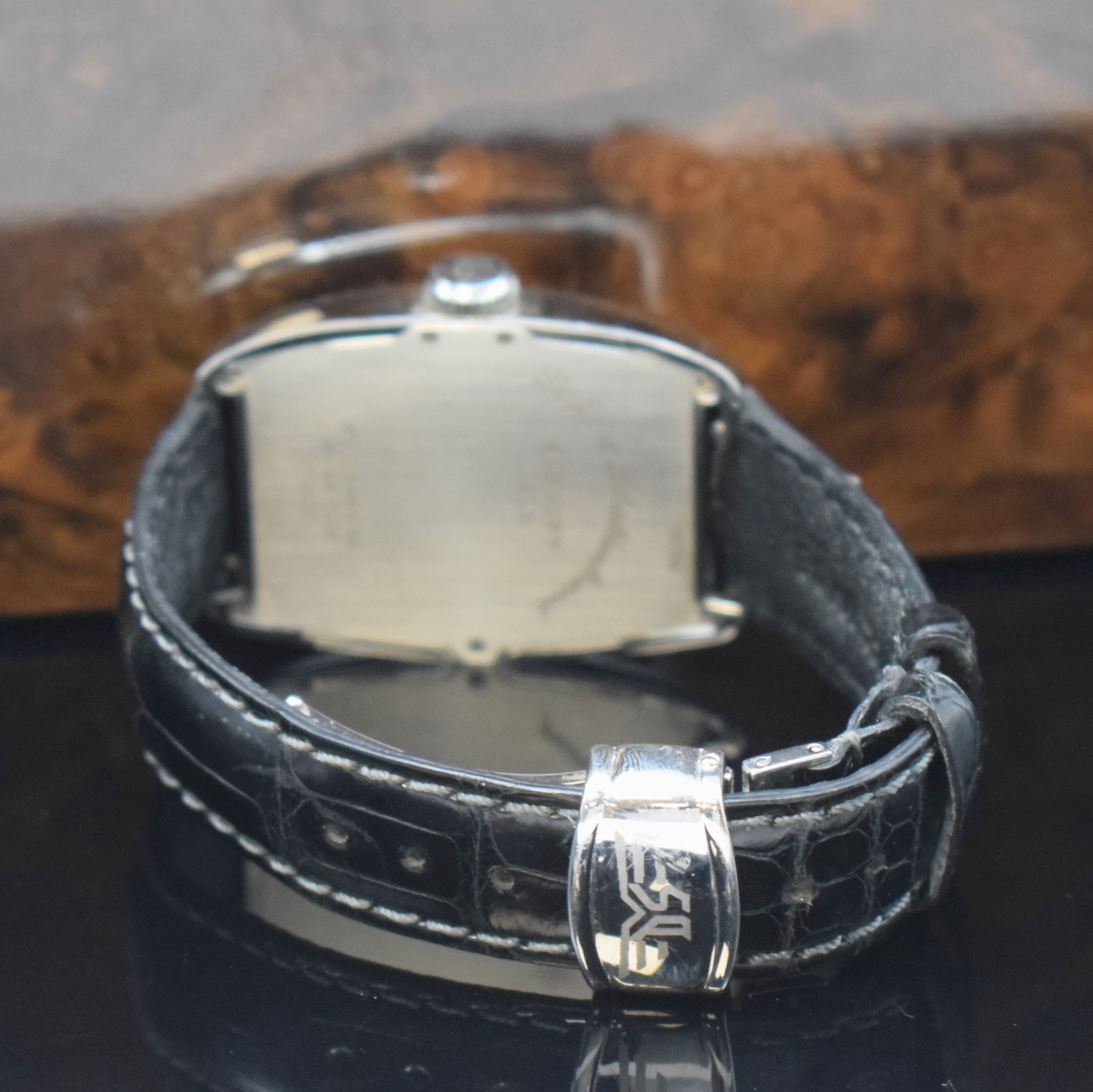 Detail b: DUBEY & SCHALDENBRAND Aerodyn Date Herrenarmbanduhr in Stahl, Schweiz um 2000, Automatik, Boden 7-fach verschr., orig. Lederband m. Faltschl., ...