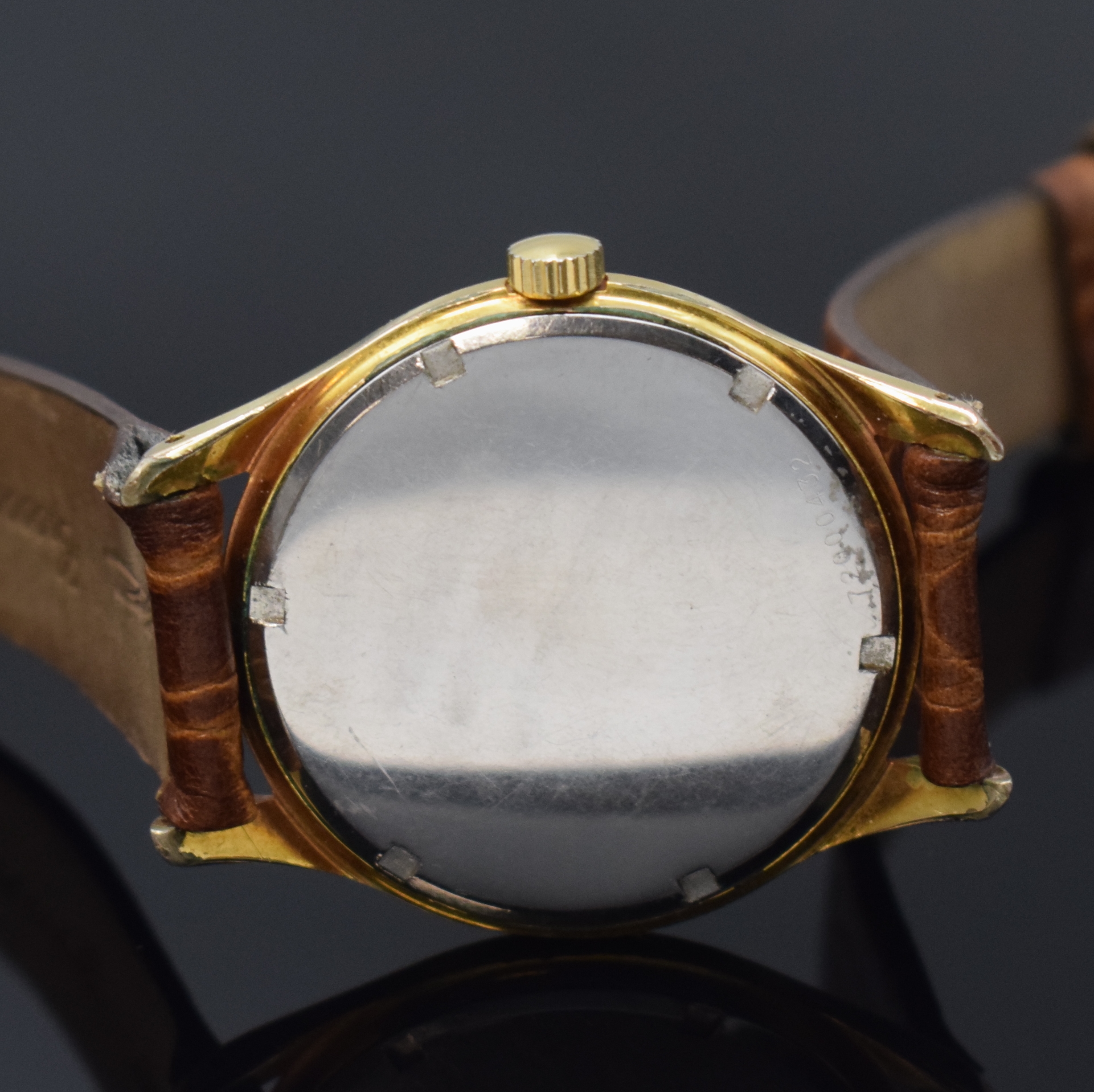 Detail c: GIRARD PERREGAUX Herrenarmbanduhr, Handaufzug, Schweiz um 1960, verg. Geh., Edelstahlboden verschr., Zifferbl. rest., Sek.-Zeiger zu ers., Ankerw. m. ...
