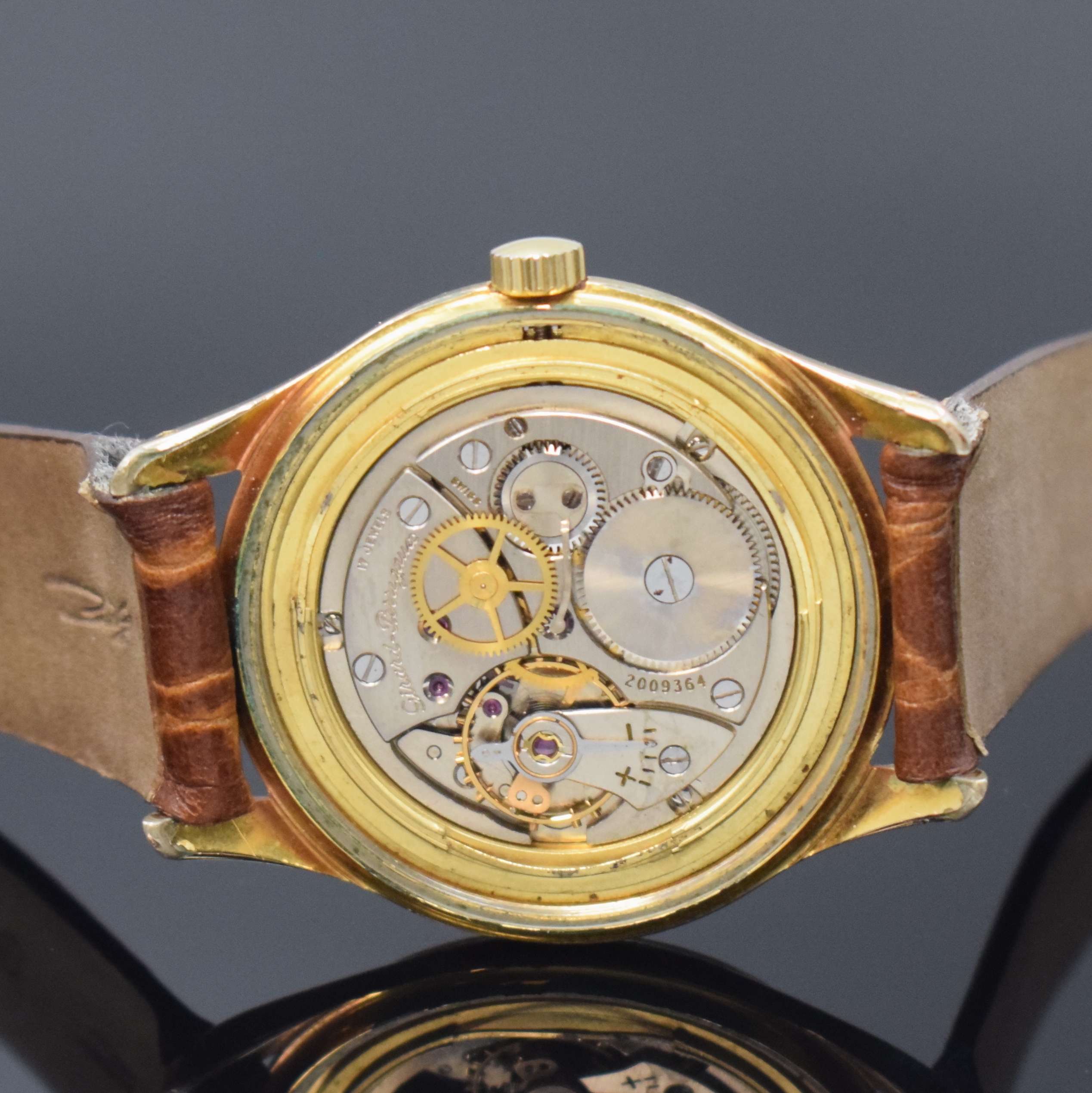 Detail d: GIRARD PERREGAUX Herrenarmbanduhr, Handaufzug, Schweiz um 1960, verg. Geh., Edelstahlboden verschr., Zifferbl. rest., Sek.-Zeiger zu ers., Ankerw. m. ...