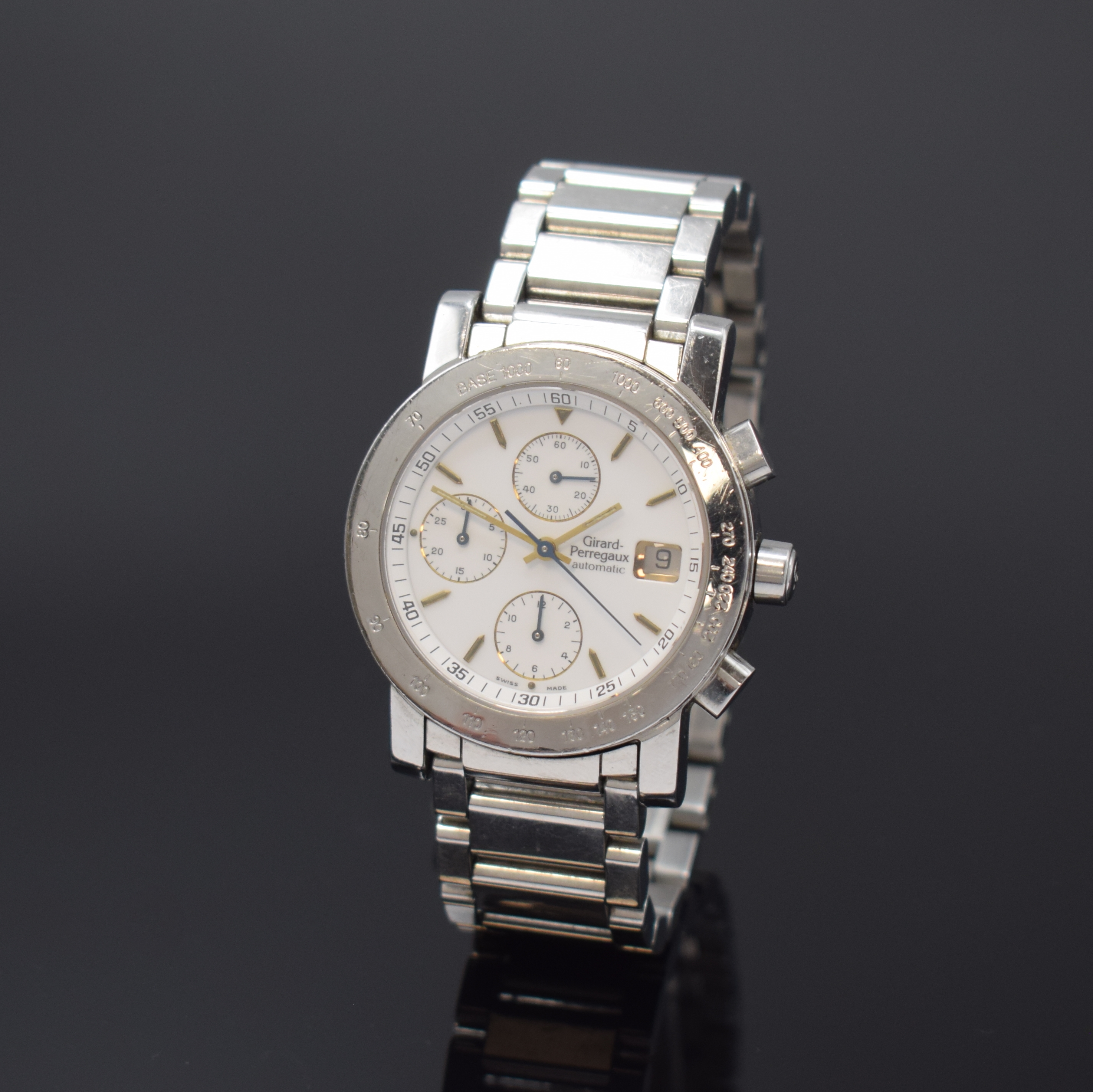 GIRARD PERREGAUX Herrenarmbanduhr mit Chronograph Referenz 7000 GBM, Automatik, Schweiz um 1995, Edelstahlgeh. m. 6-fach verschr. Boden, orig. ...