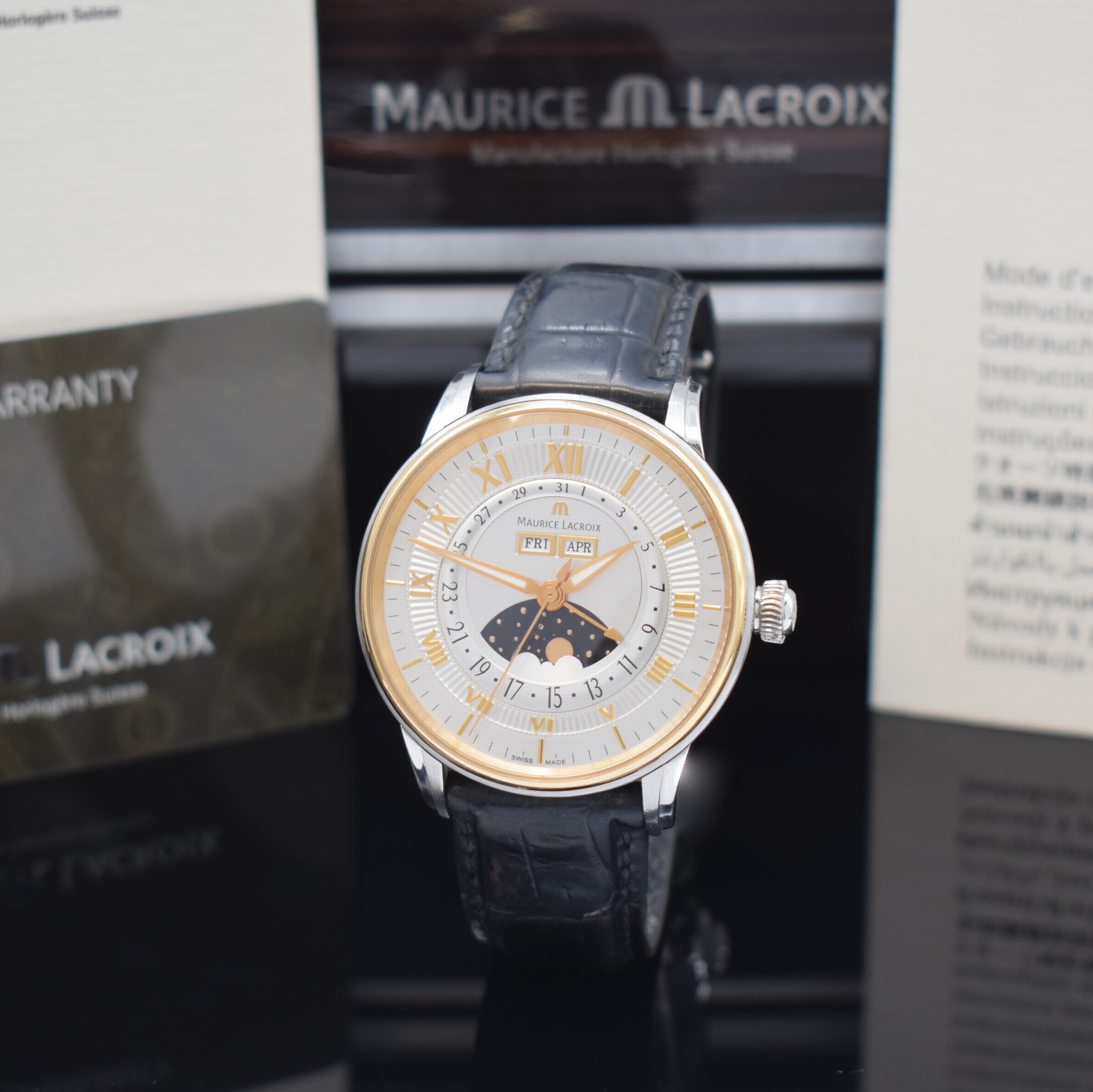 MAURICE LACROIX Herrenarmbanduhr aus der Masterpiece Serie Modell Phase De Lune Referenz MP 6428, Automatik, Schweiz um 2013, Edelstahl/Gold ...