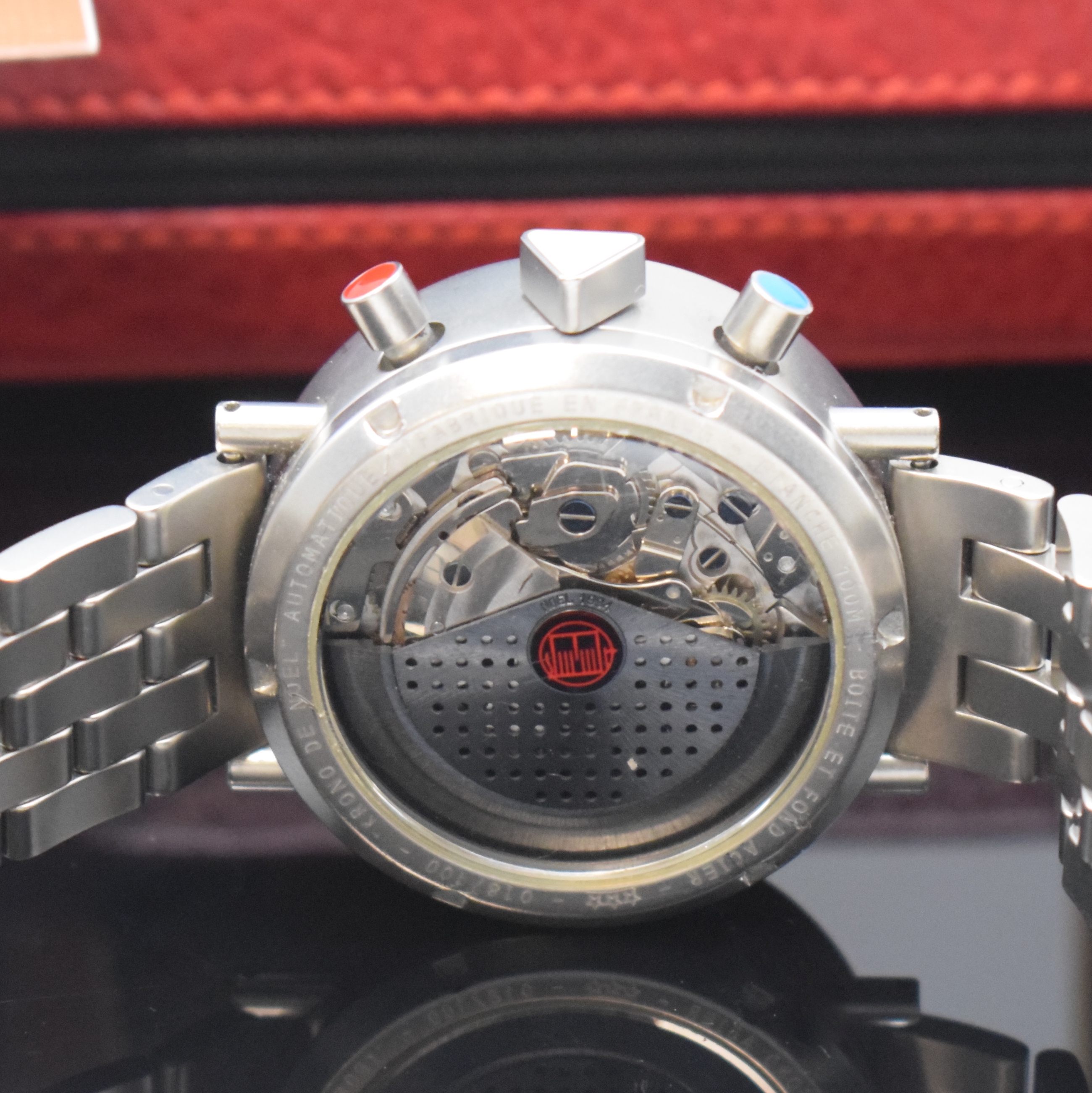 Detail e: ALAIN SILBERSTEIN seltene, auf 100 Stück limitierte Armbanduhr Krono de Noel/Weihnachtschrono, Automatik, Frankreich/Schweiz um 1994, Edelstahlgeh. ...