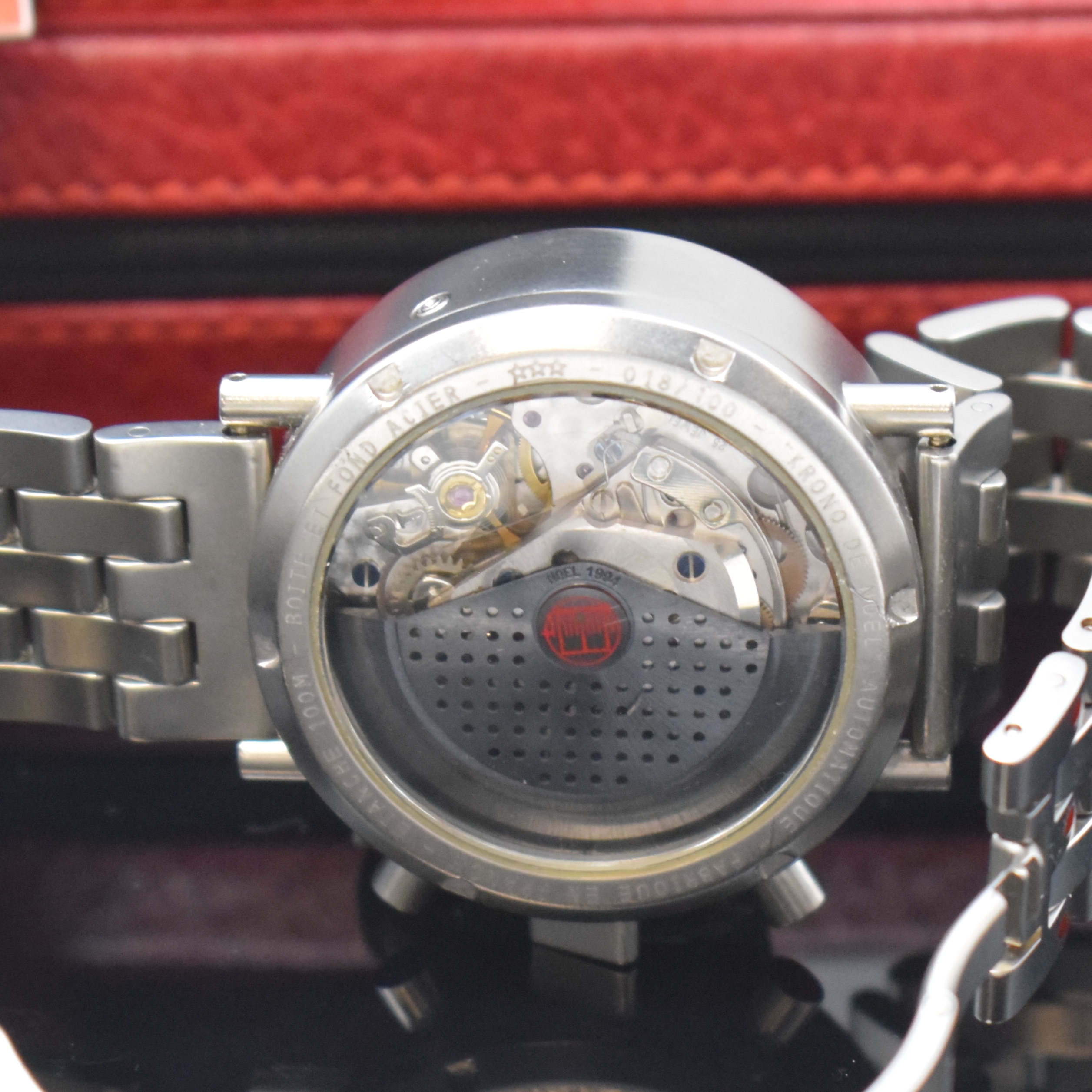 Detail f: ALAIN SILBERSTEIN seltene, auf 100 Stück limitierte Armbanduhr Krono de Noel/Weihnachtschrono, Automatik, Frankreich/Schweiz um 1994, Edelstahlgeh. ...