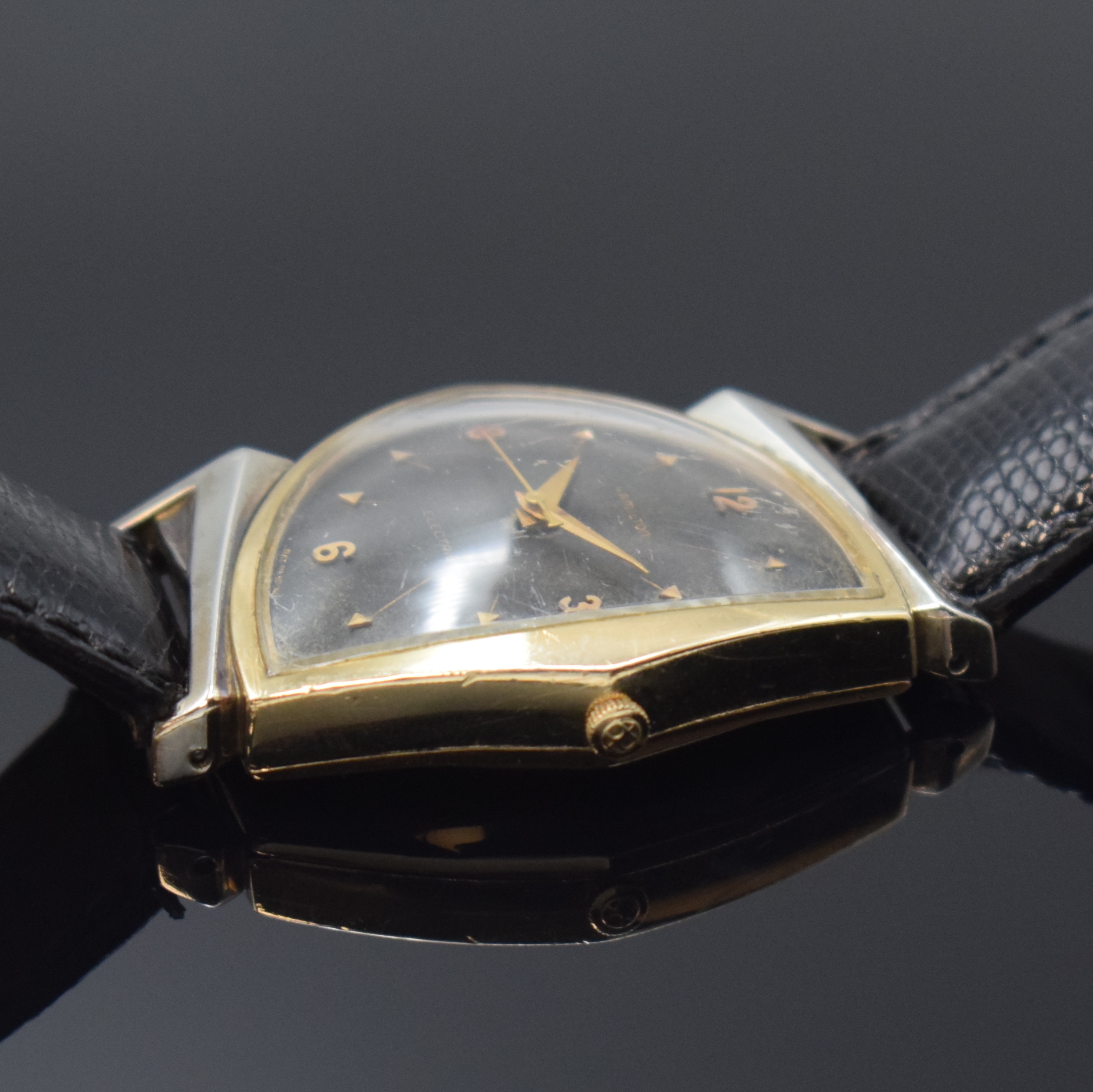 Detail b: HAMILTON Electric Pacer seltene 10k Gold Filled Armbanduhr, USA um 1960, eine der ersten elektromechanischen Uhren, asymmetrisches Geh. teils angel., ...