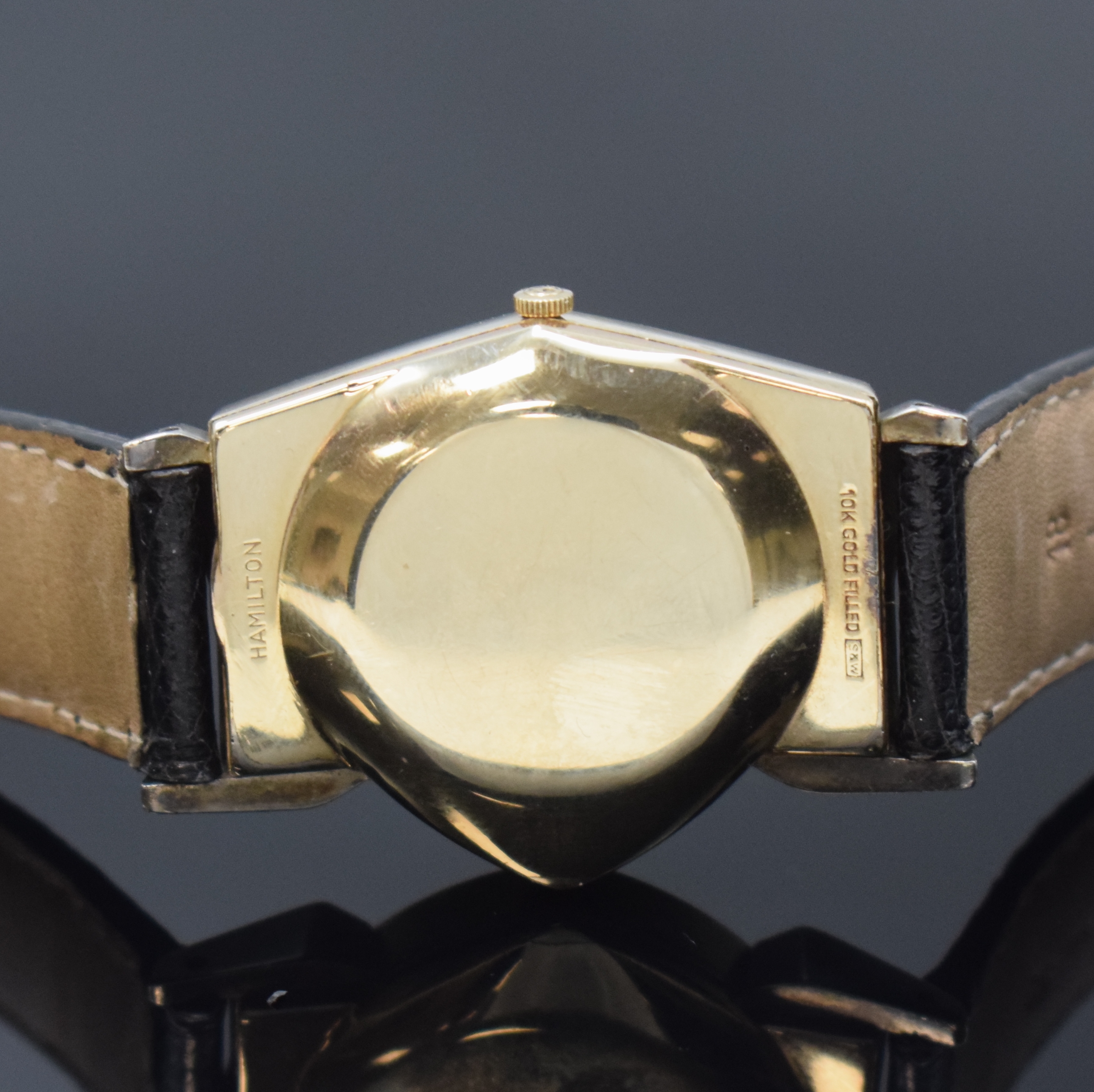 Detail c: HAMILTON Electric Pacer seltene 10k Gold Filled Armbanduhr, USA um 1960, eine der ersten elektromechanischen Uhren, asymmetrisches Geh. teils angel., ...
