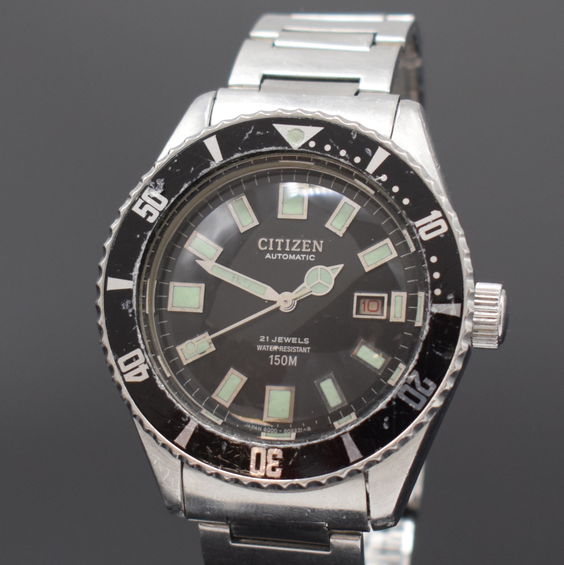 Detail a: CITIZEN Taucherarmbanduhr Referenz 4-600851 Y, Automatik, Japan 1970er Jahre, Edelstahlgeh. inkl. orig. Gliederband m. Faltschl., Boden und Krone ...