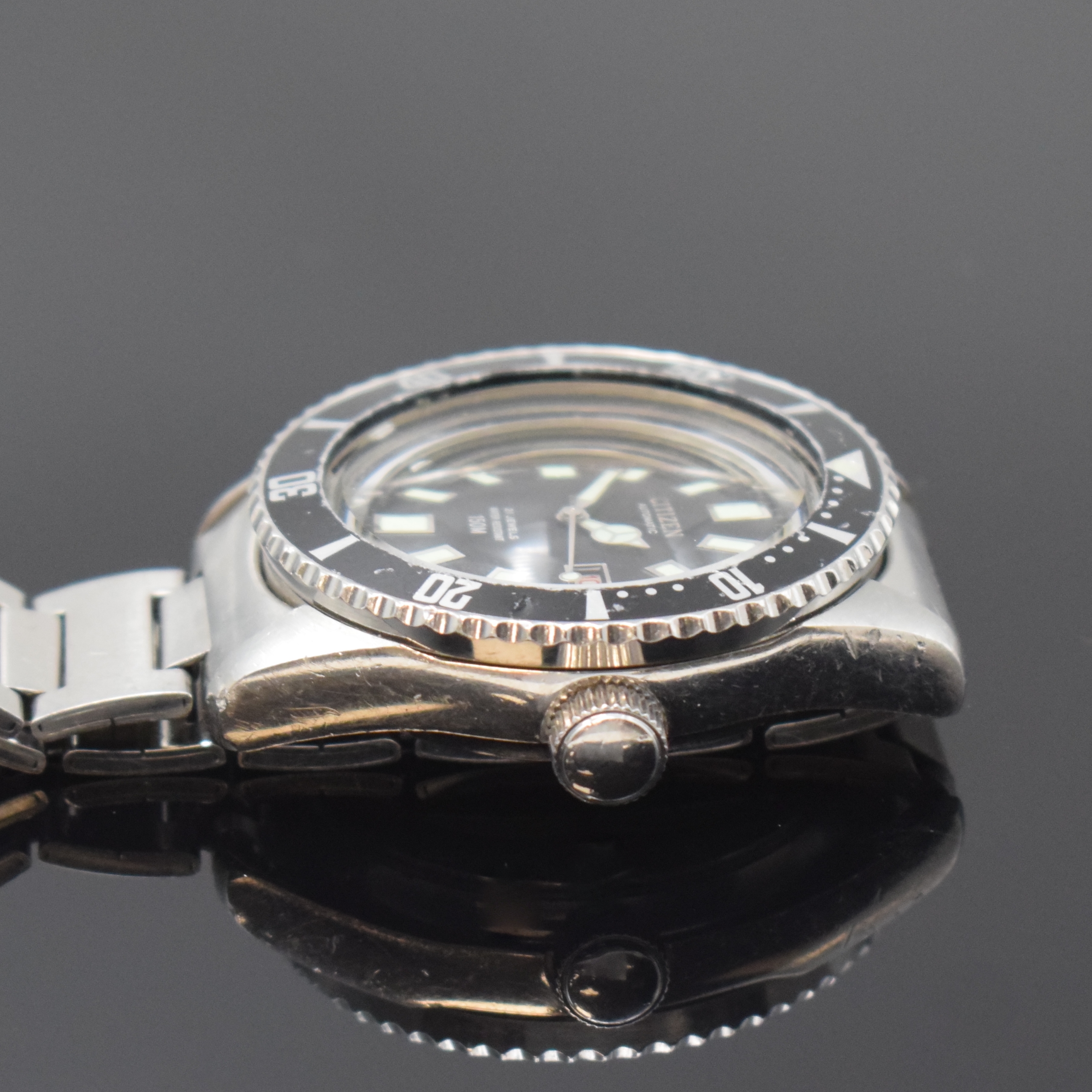 Detail c: CITIZEN Taucherarmbanduhr Referenz 4-600851 Y, Automatik, Japan 1970er Jahre, Edelstahlgeh. inkl. orig. Gliederband m. Faltschl., Boden und Krone ...