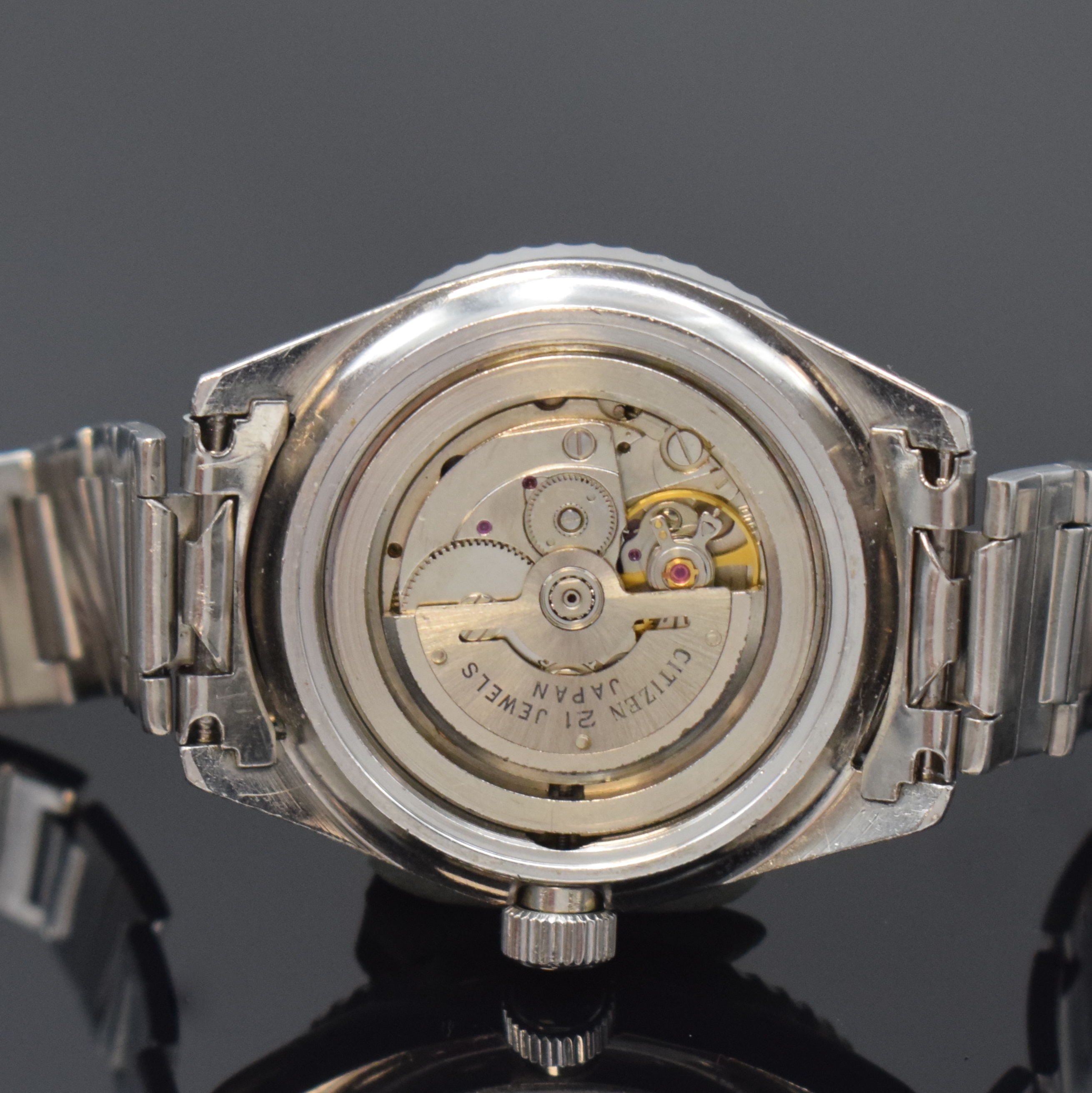 Detail f: CITIZEN Taucherarmbanduhr Referenz 4-600851 Y, Automatik, Japan 1970er Jahre, Edelstahlgeh. inkl. orig. Gliederband m. Faltschl., Boden und Krone ...