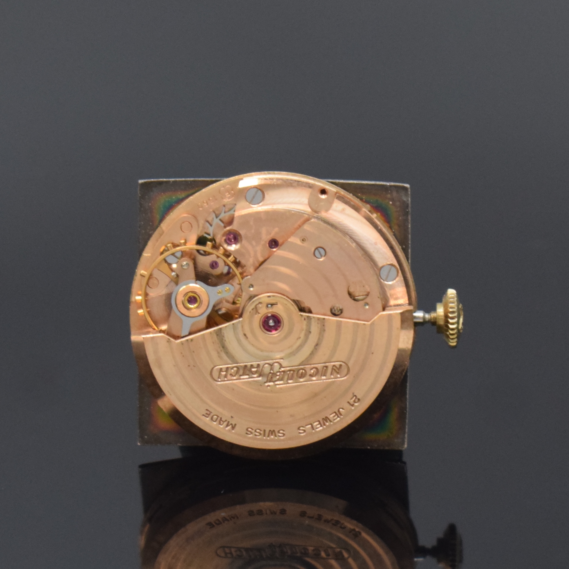 Detail f: NICOLET Armbanduhr in GG 750/000, Automatik, Schweiz um 1957, 2-teil Geh., Boden aufgedr., silb. Zifferbl. m. aufgel. Indizes altersbed. fl., ...