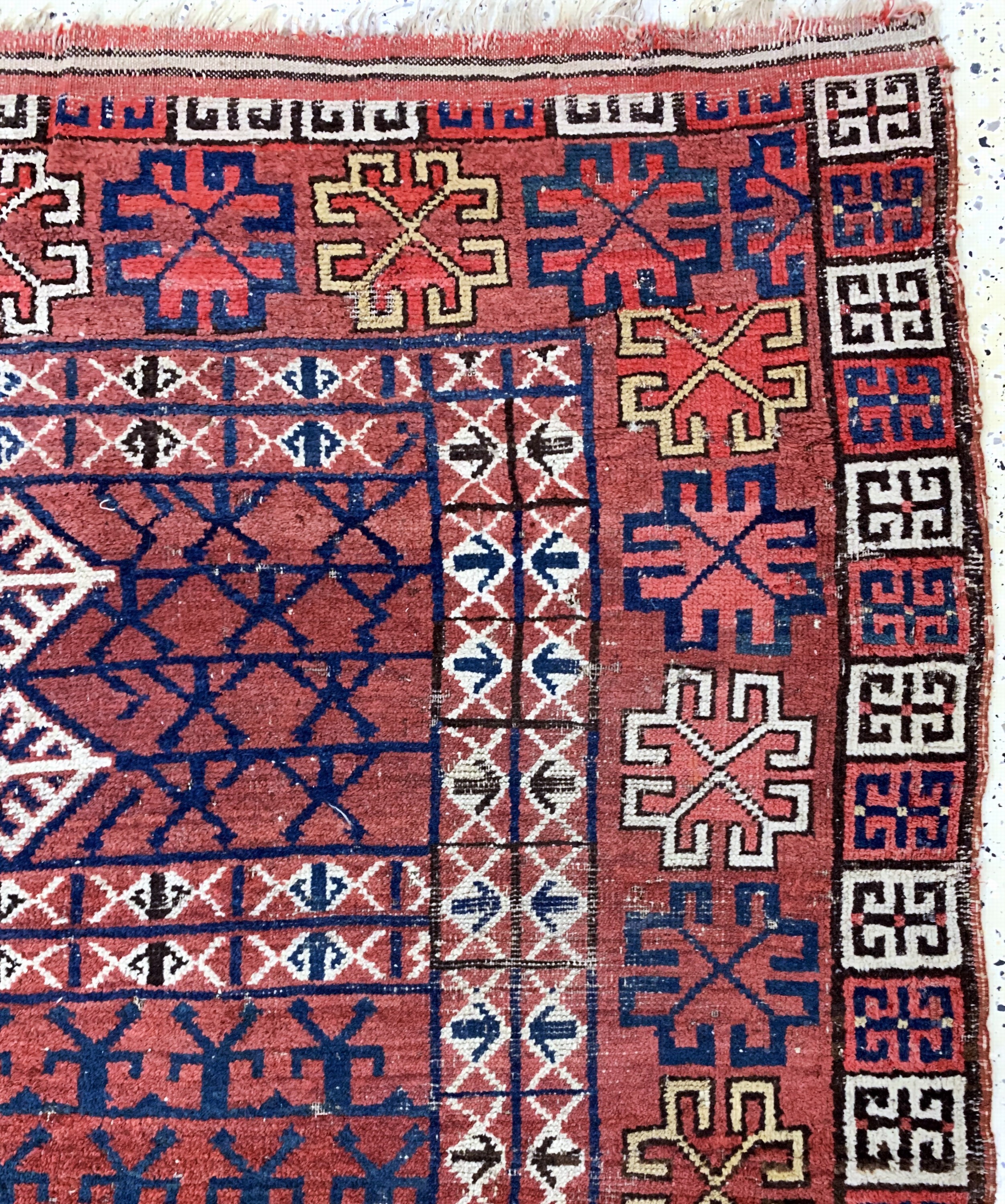Detail d: Antiker Beschir Engsi, Turkmenistan, 19.Jhd, Wolle auf Wolle, ca. 198 x 169 cm, EHZ: 4