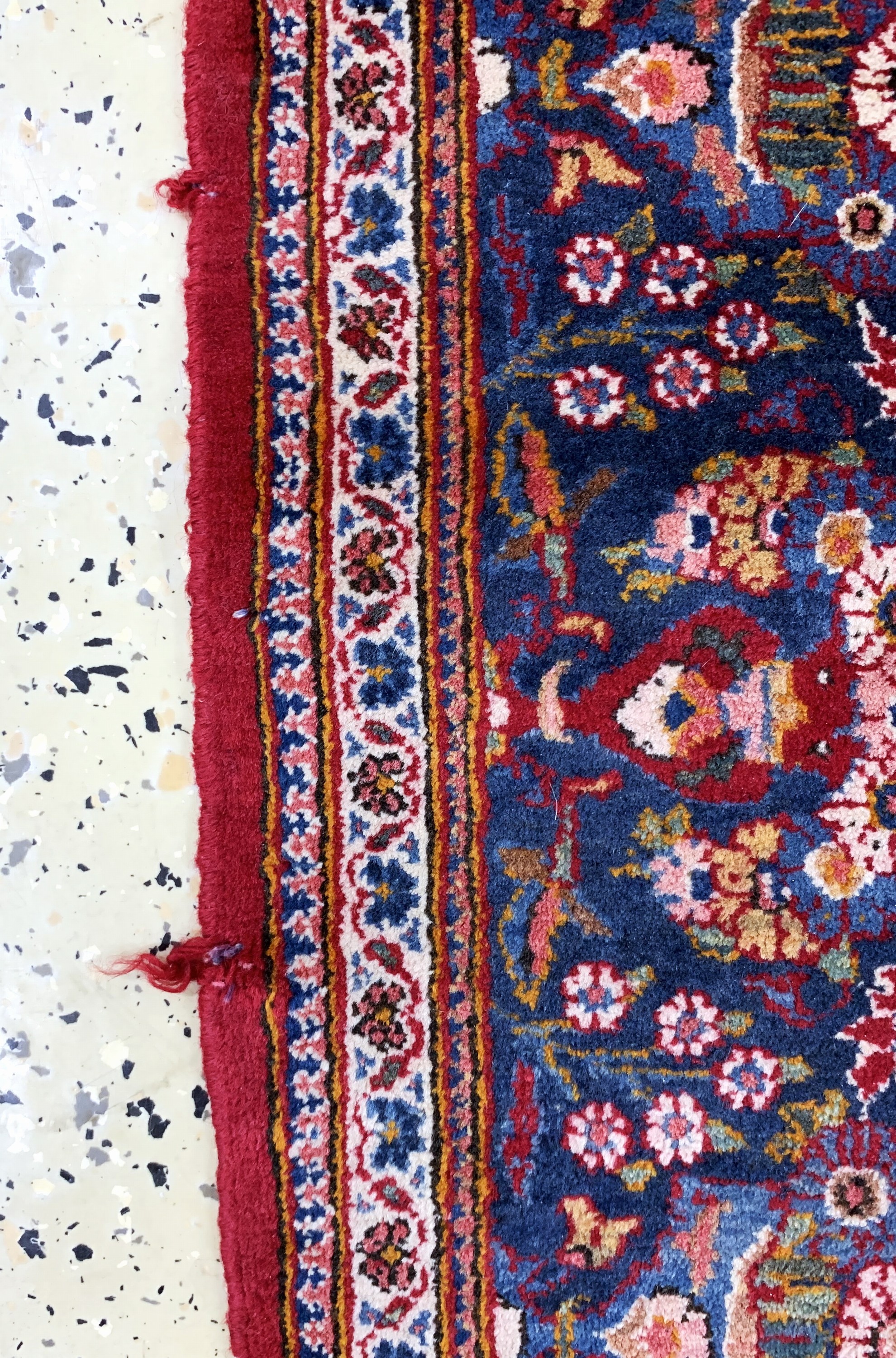 Detail d: Keschan"Hadji-Khanomi", Persien, Mitte 20.Jhd, Wolle auf Baumwolle, ca. 200 x 135 cm,EHZ: 2, (Risse am Rand)