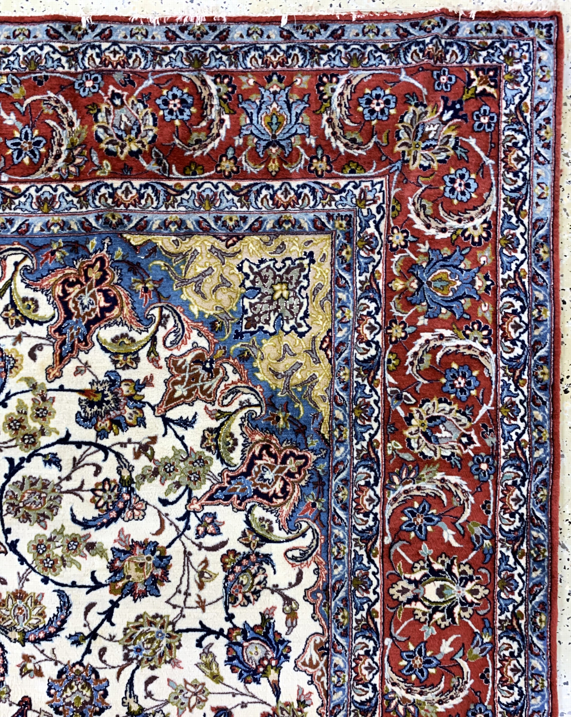 Detail e: Esfahan fein, Persien, Ende 20.Jhd, Korkwolle mit und auf Seide, ca. 298 x 205 cm,EHZ: 2