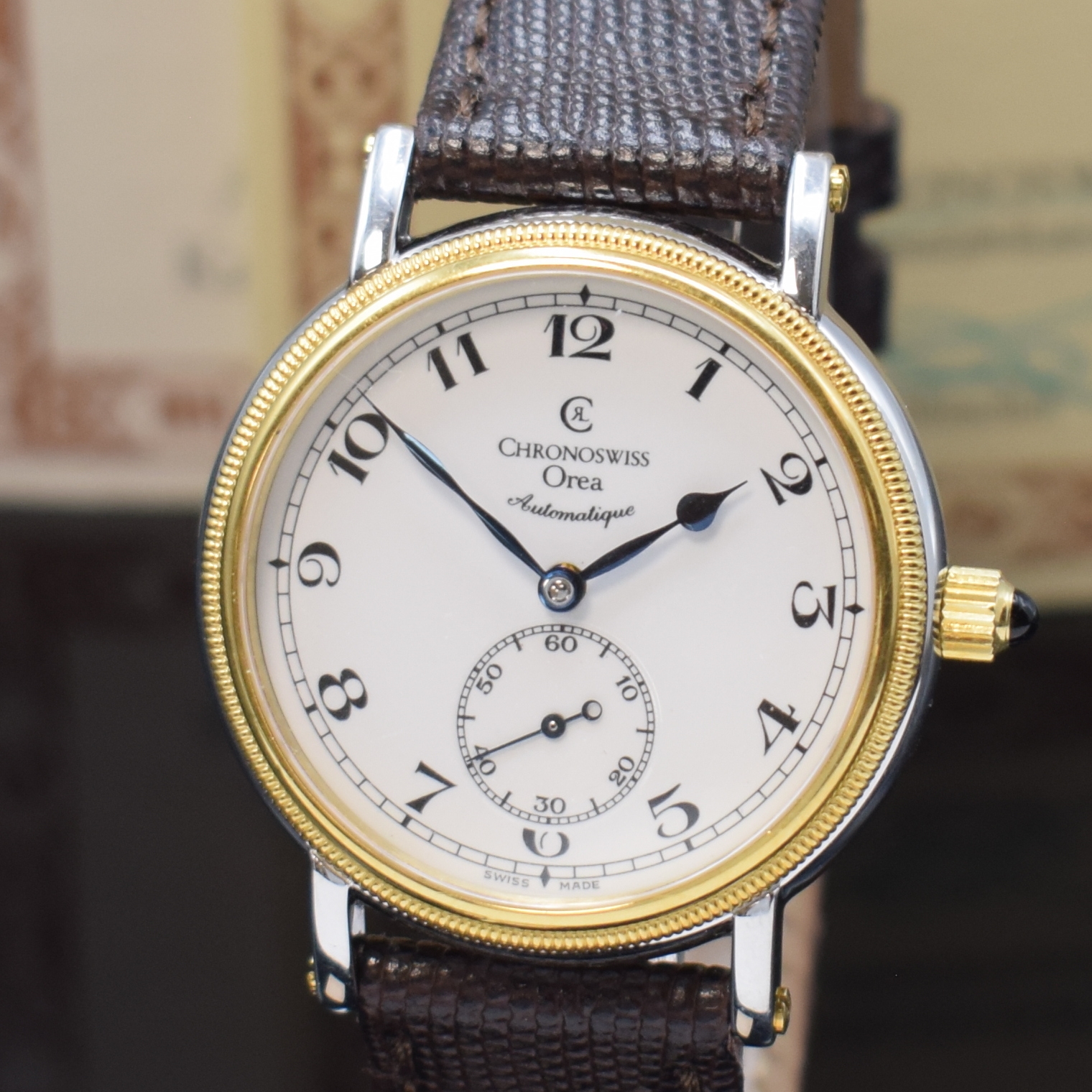Detail a: CHRONOSWISS seltene Herrenarmbanduhr Orea Referenz CH 1262, Automatik, Schweiz um 2003, Edelstahl/Gold kombiniert inkl. orig. Lederband m. orig. ...