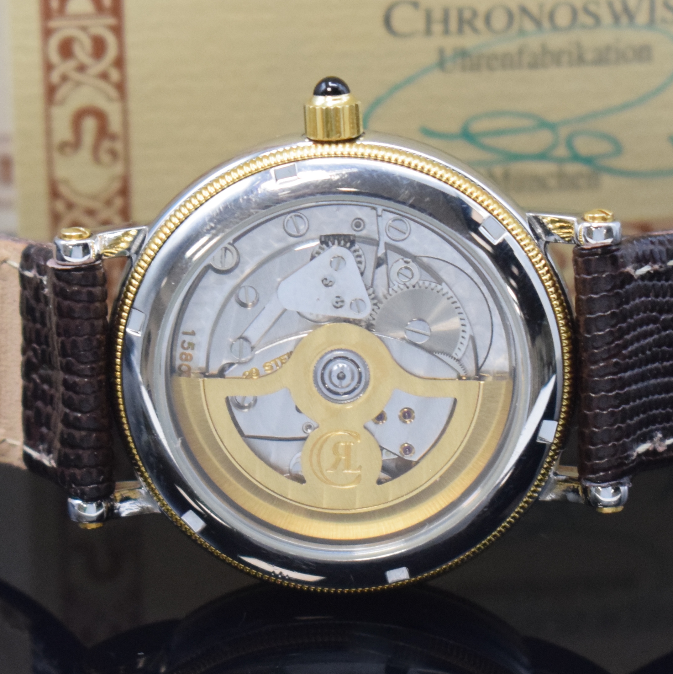Detail e: CHRONOSWISS seltene Herrenarmbanduhr Orea Referenz CH 1262, Automatik, Schweiz um 2003, Edelstahl/Gold kombiniert inkl. orig. Lederband m. orig. ...