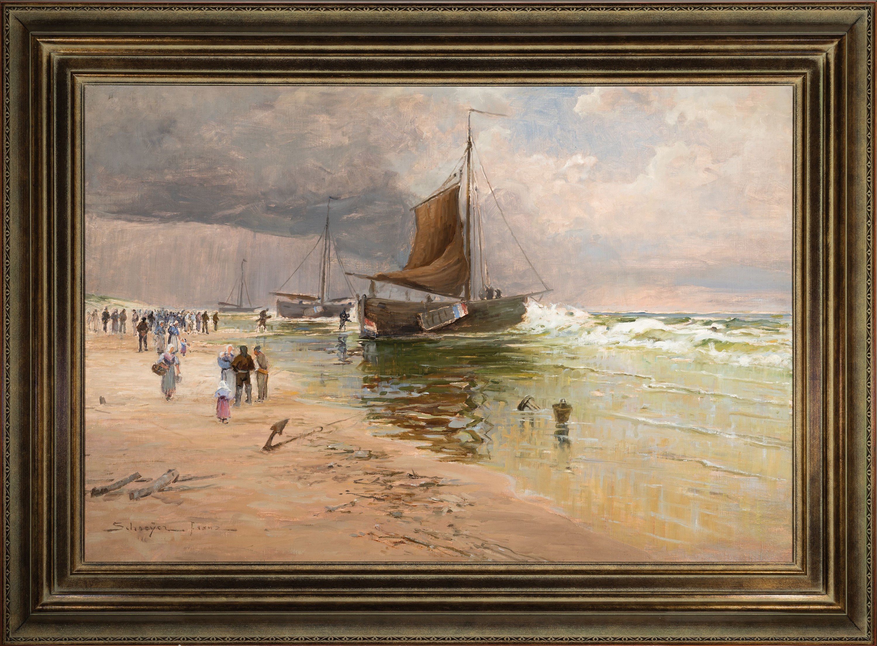 Detail k: Franz Schreyer, 1858 Leipzig-1936 Dresden, Schüler von Ferdinand Preller in Dresden, "Am Strand von Katwyk", großformatige ...