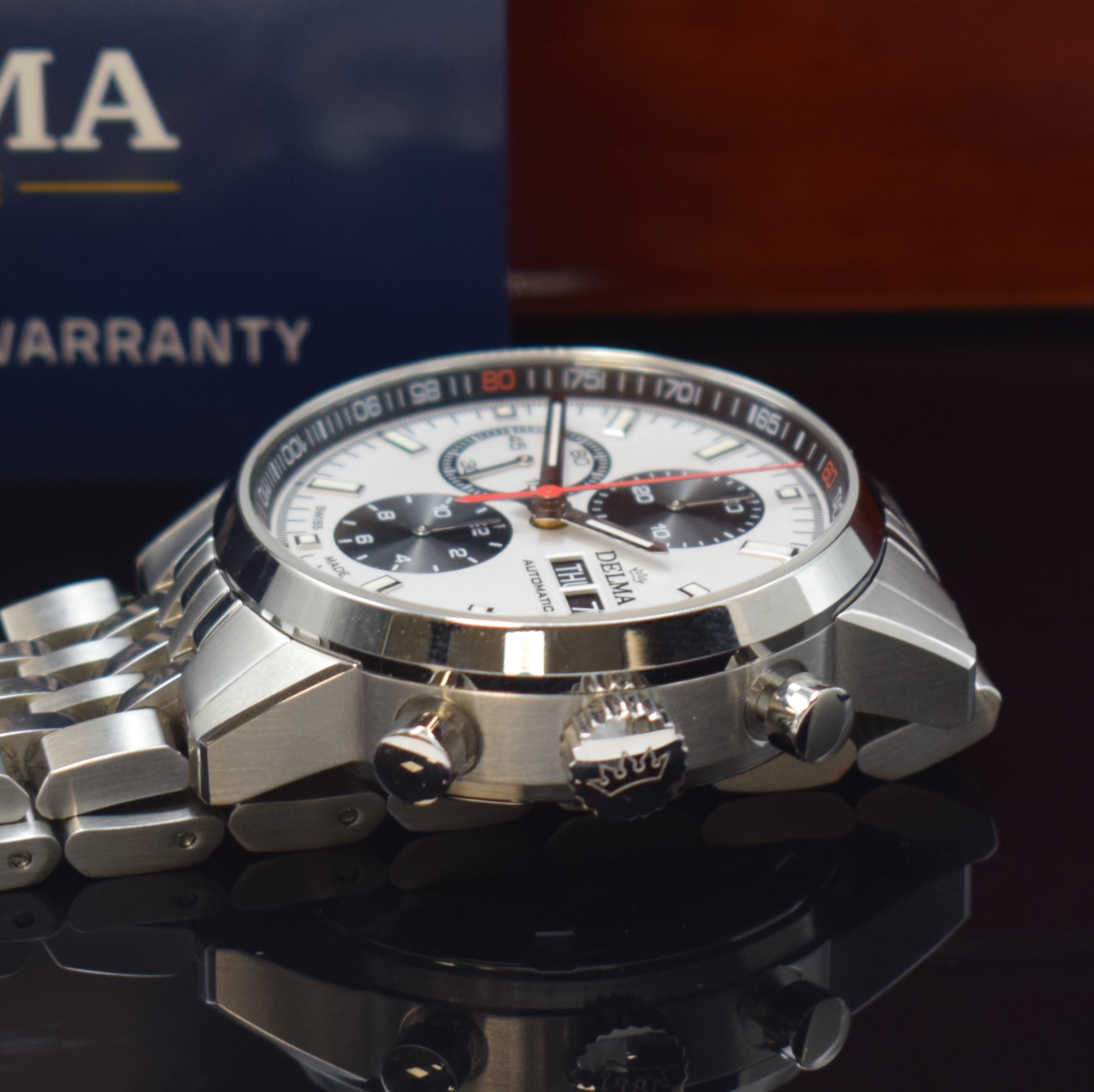 Detail b: DELMA nahezu neuwertiger Armbandchronograph Continental Racing Referenz 110738700000, Automatik, Schweiz um 2024, Edelstahlgeh. inkl. Gliederband m. ...