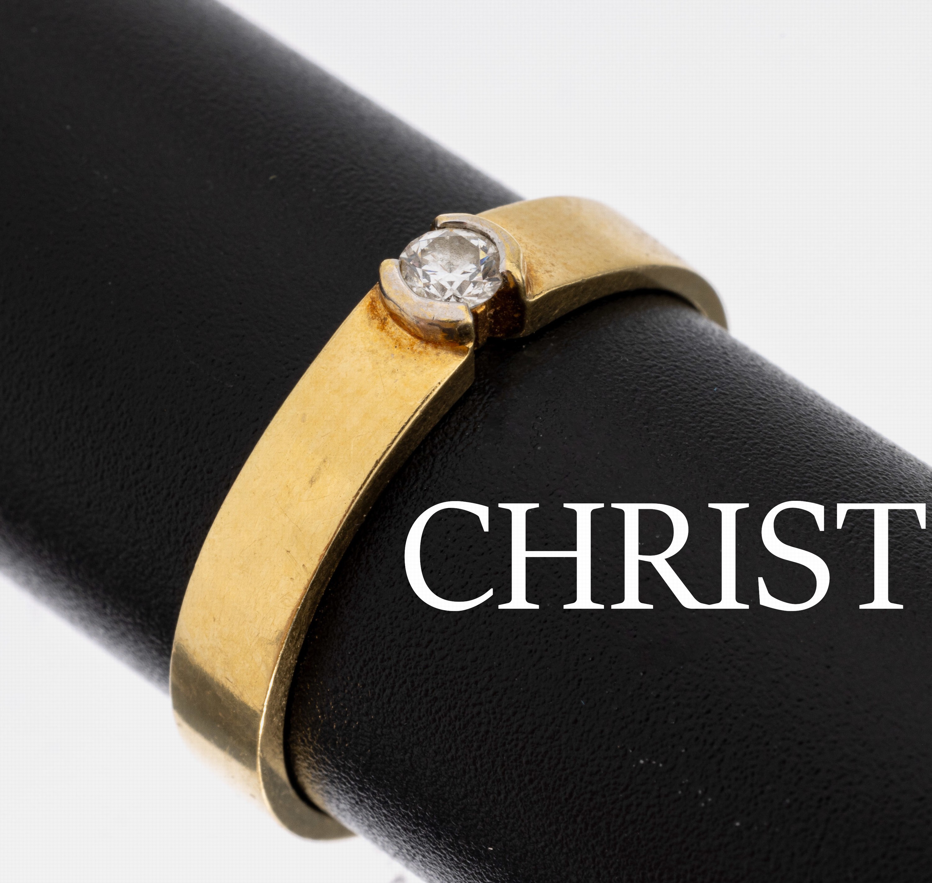 18 kt Gold CHRIST Brillant-Ring, GG 750/000, Brillant ca. 0.10 ct Weiß/si, RW 56, ca. 3.6 g