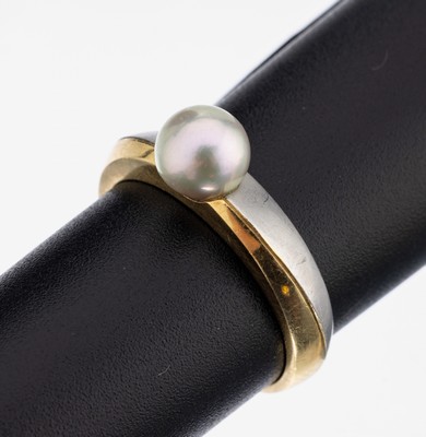 Image 26871878 - 18 kt Gold und Platin Perl-Ring, GG 750/000und Pt 950, Platin sat., hellgraue ...