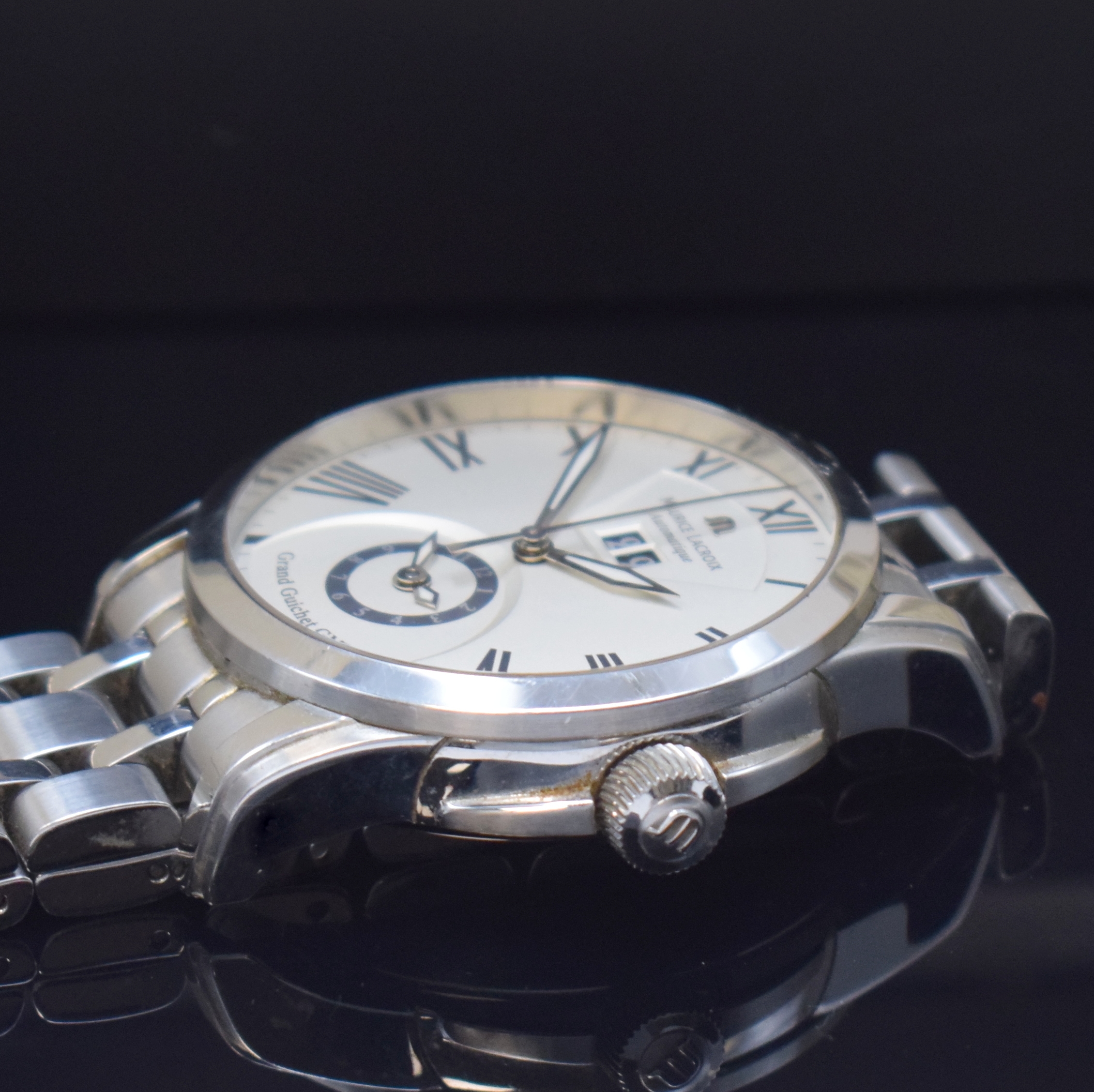 Detail c: MAURICE LACROIX Herrenarmbanduhr Serie Pontos Modell Grand Guichet GMT Referenz PT6098, Schweiz um 2010, Automatik, Edelstahlgeh. inkl. orig. ...
