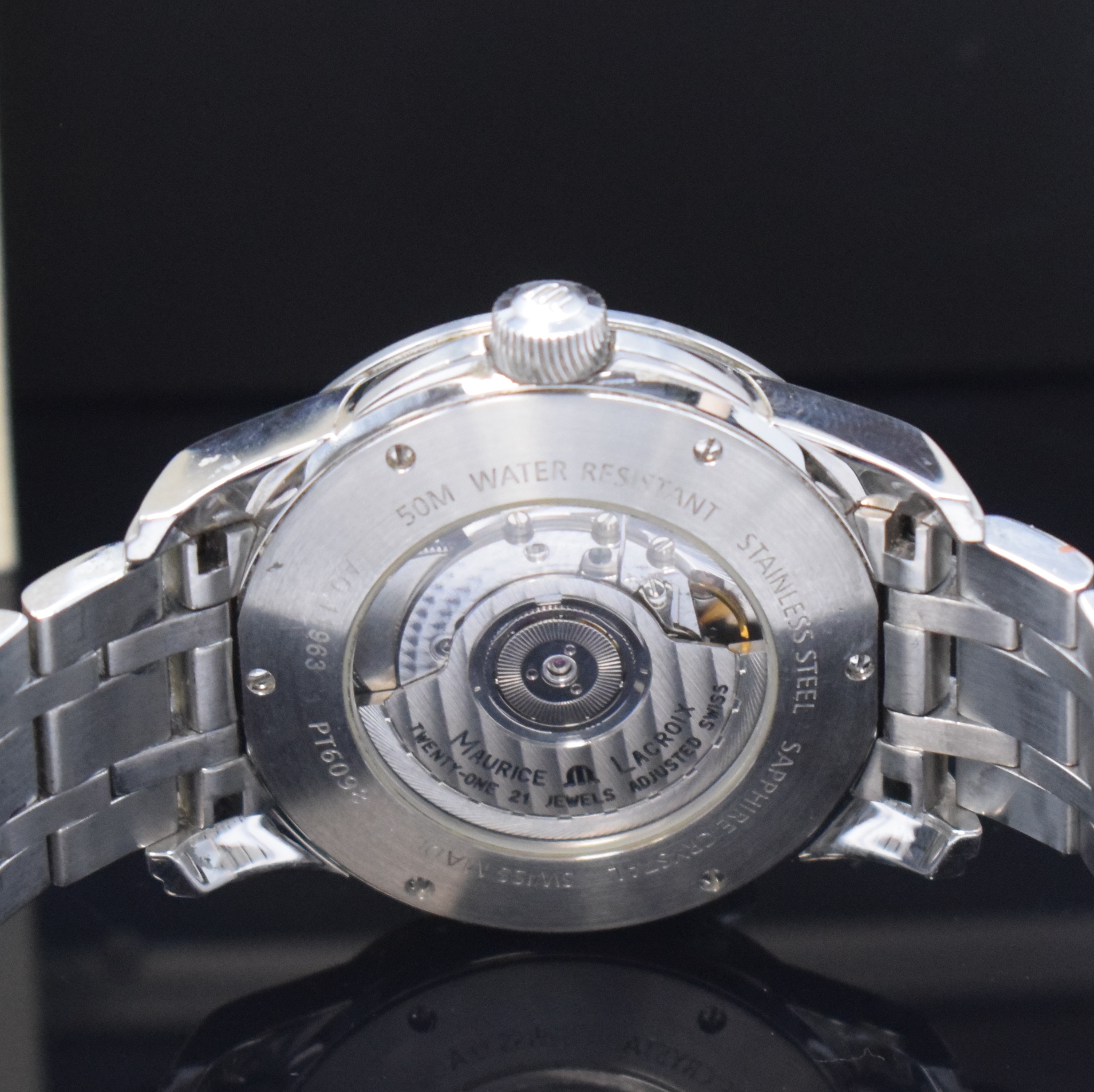 Detail d: MAURICE LACROIX Herrenarmbanduhr Serie Pontos Modell Grand Guichet GMT Referenz PT6098, Schweiz um 2010, Automatik, Edelstahlgeh. inkl. orig. ...