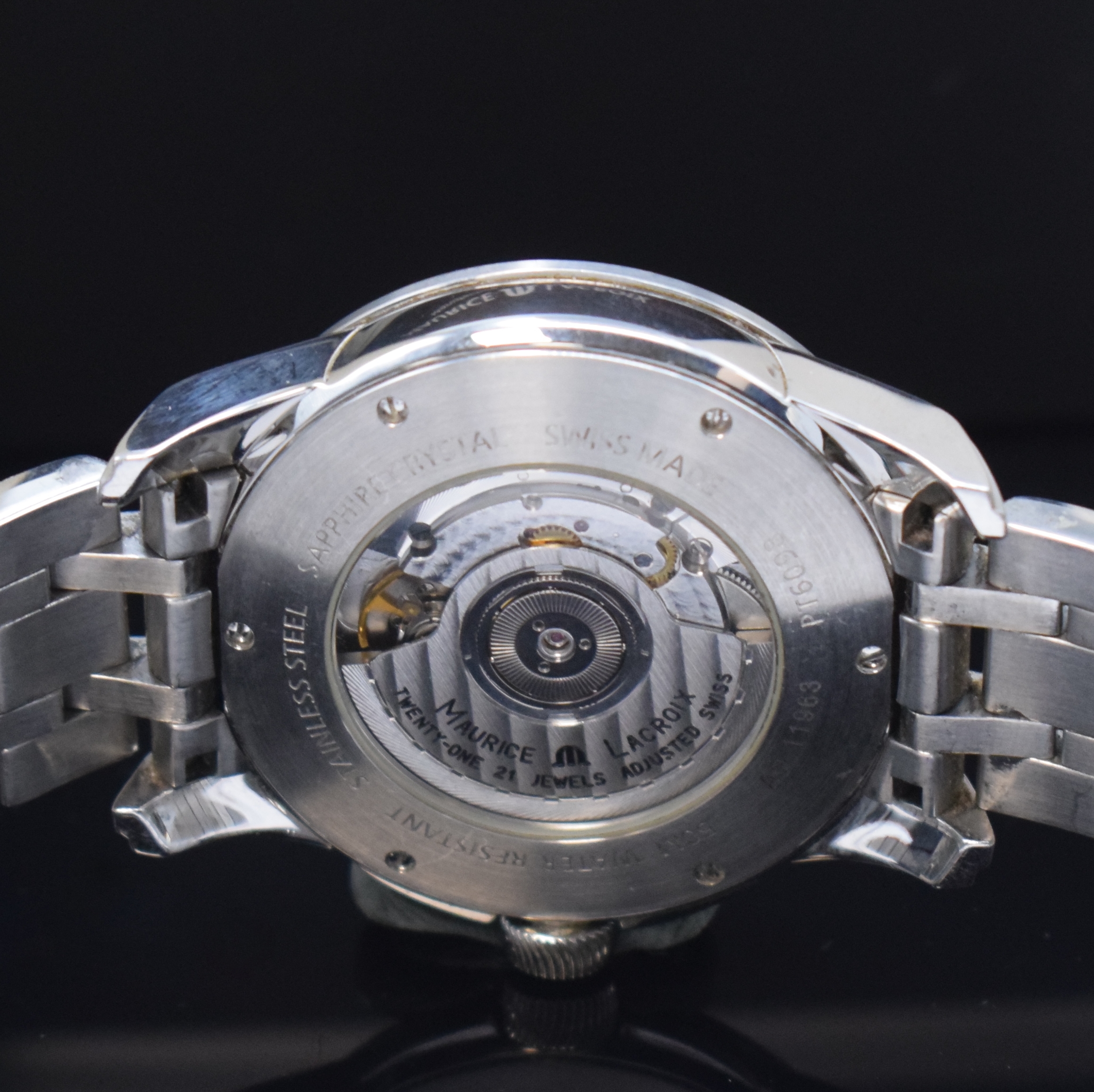 Detail e: MAURICE LACROIX Herrenarmbanduhr Serie Pontos Modell Grand Guichet GMT Referenz PT6098, Schweiz um 2010, Automatik, Edelstahlgeh. inkl. orig. ...