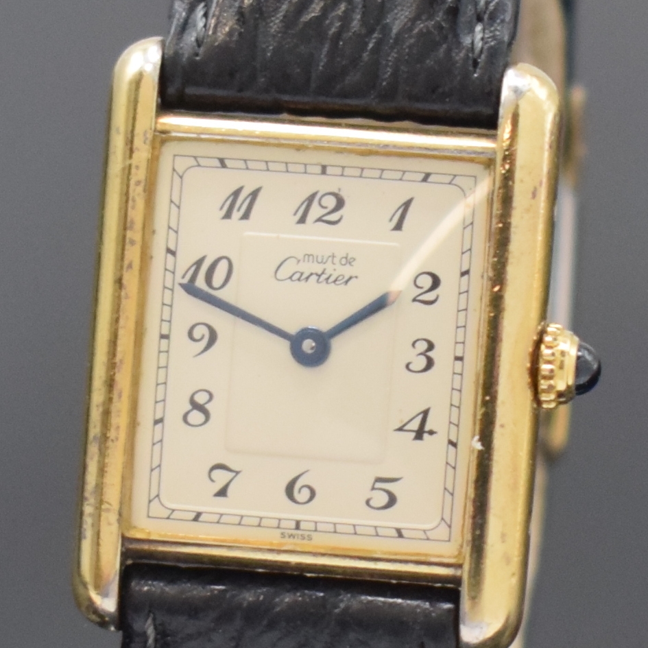 Detail a: CARTIER Damenarmbanduhr Tank Vermeil Referenz 590005, Schweiz um 1990, quarz, 2-teil. Silbergeh. verg., Boden 4-fach verschr., Schmuckkrone, silb. ...