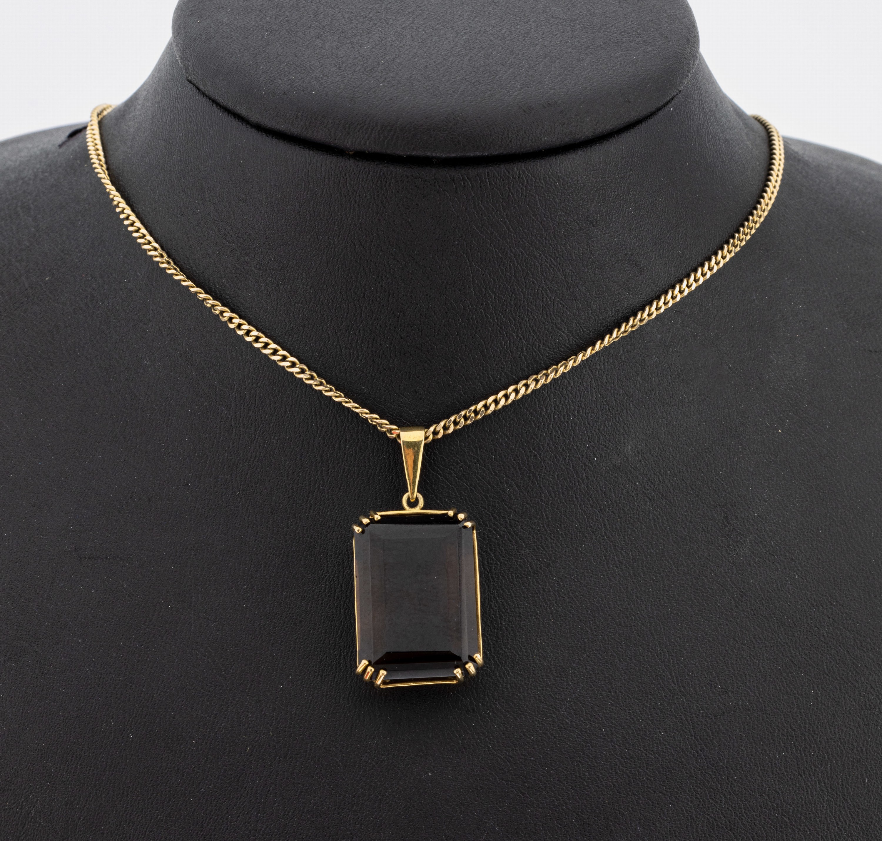 Detail a: 8 kt Gold Rauchquarz-Anhänger mit 14 kt Gold-Kette, GG 333/000 und 585/000, Rauchquarz-Rechteck ca. 18.0 ct, Kettenl. ca. 50 cm, ...