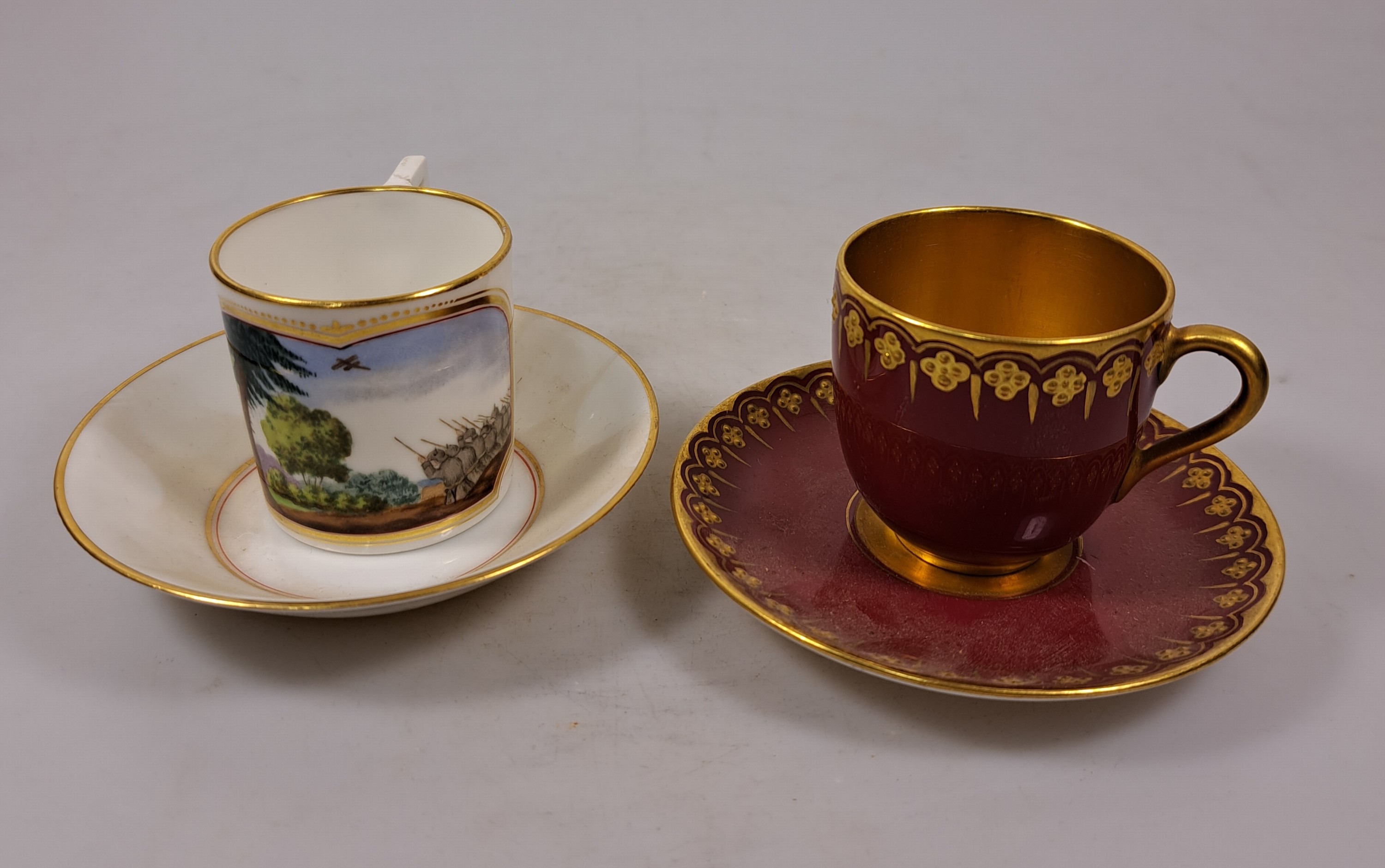 Detail f: 10 Mokkatassen, 2. Hälfte 20. Jh., u.a. Meissen B-Form; KPM 2. Wahl; Coalport; drei Nymphenburger Tassen mit Blumenmalerei in Gelb, Blau und Purpur; ...