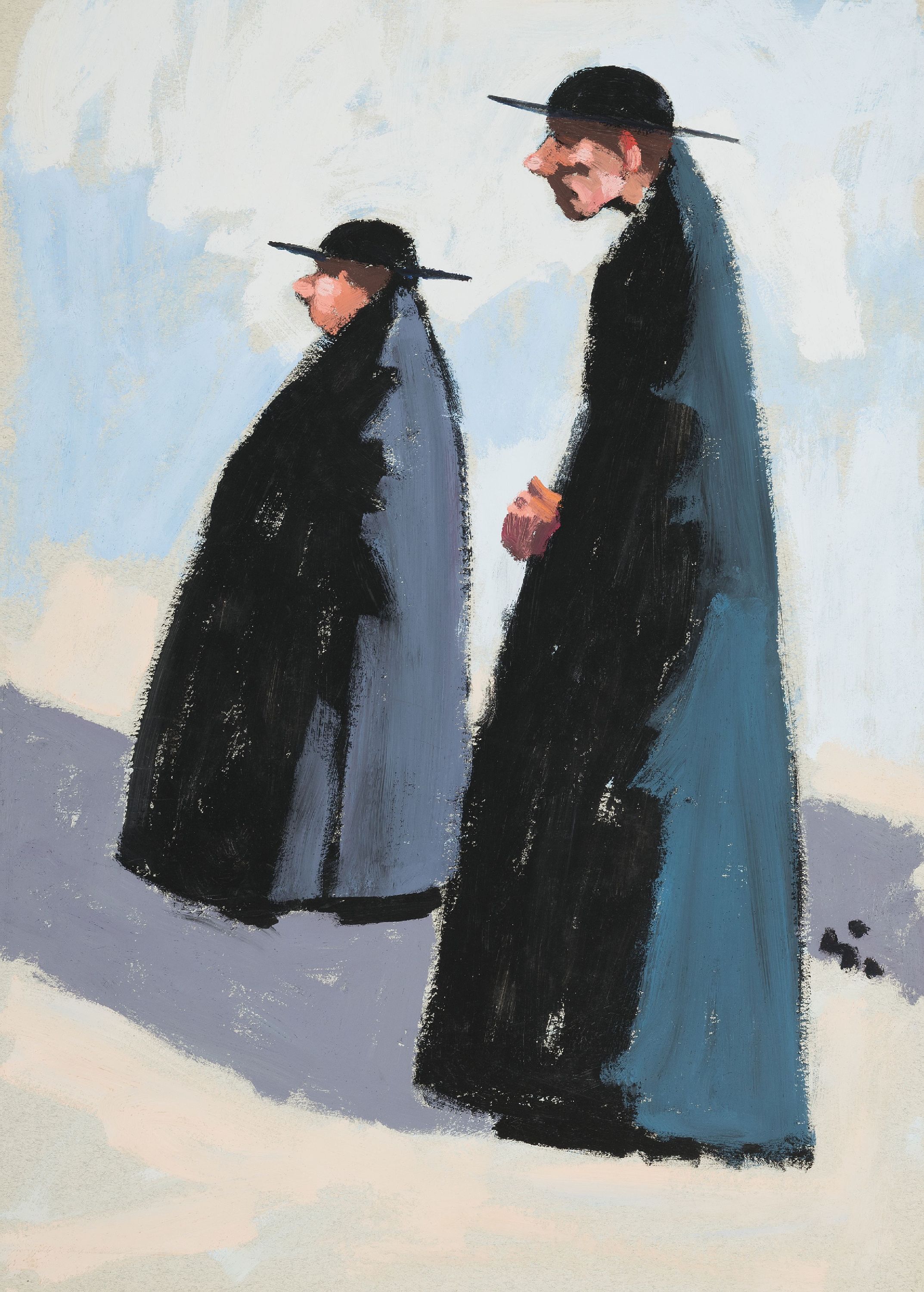 Detail k: Arrigo Wittler, 1918 Heeren-Werve-2004 Worpswede, Caseinmalerei auf Karton, 2 italienische Priester, ungleiche Physiognomik mit karikierendem ...