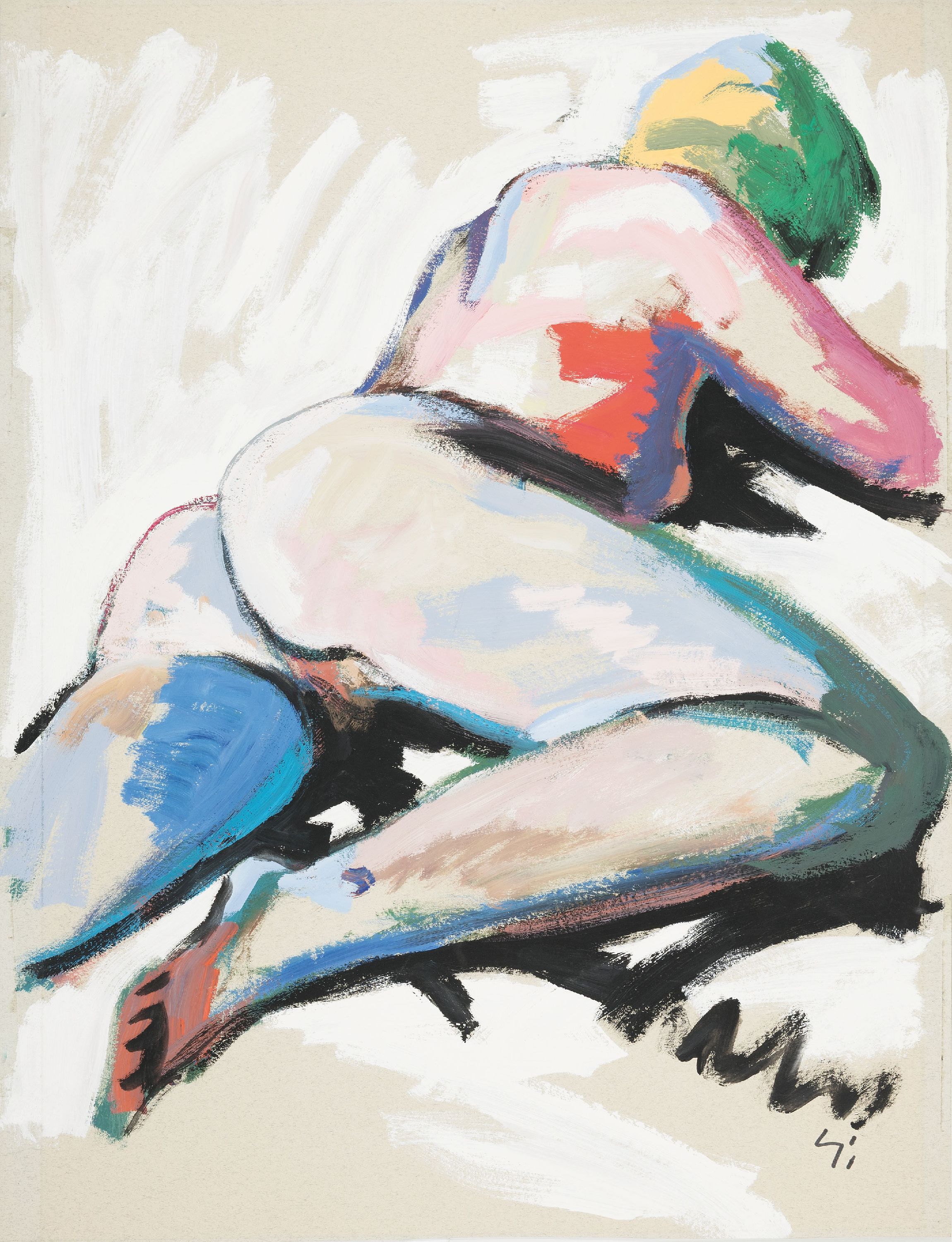 Detail k: Arrigo Wittler, 1918 Heeren-Werve-2004 Worpswede, Caseinmalerei auf Karton, liegender weiblicher Akt, signiert, 67x50 cm, ungerahmt; Wittler ...