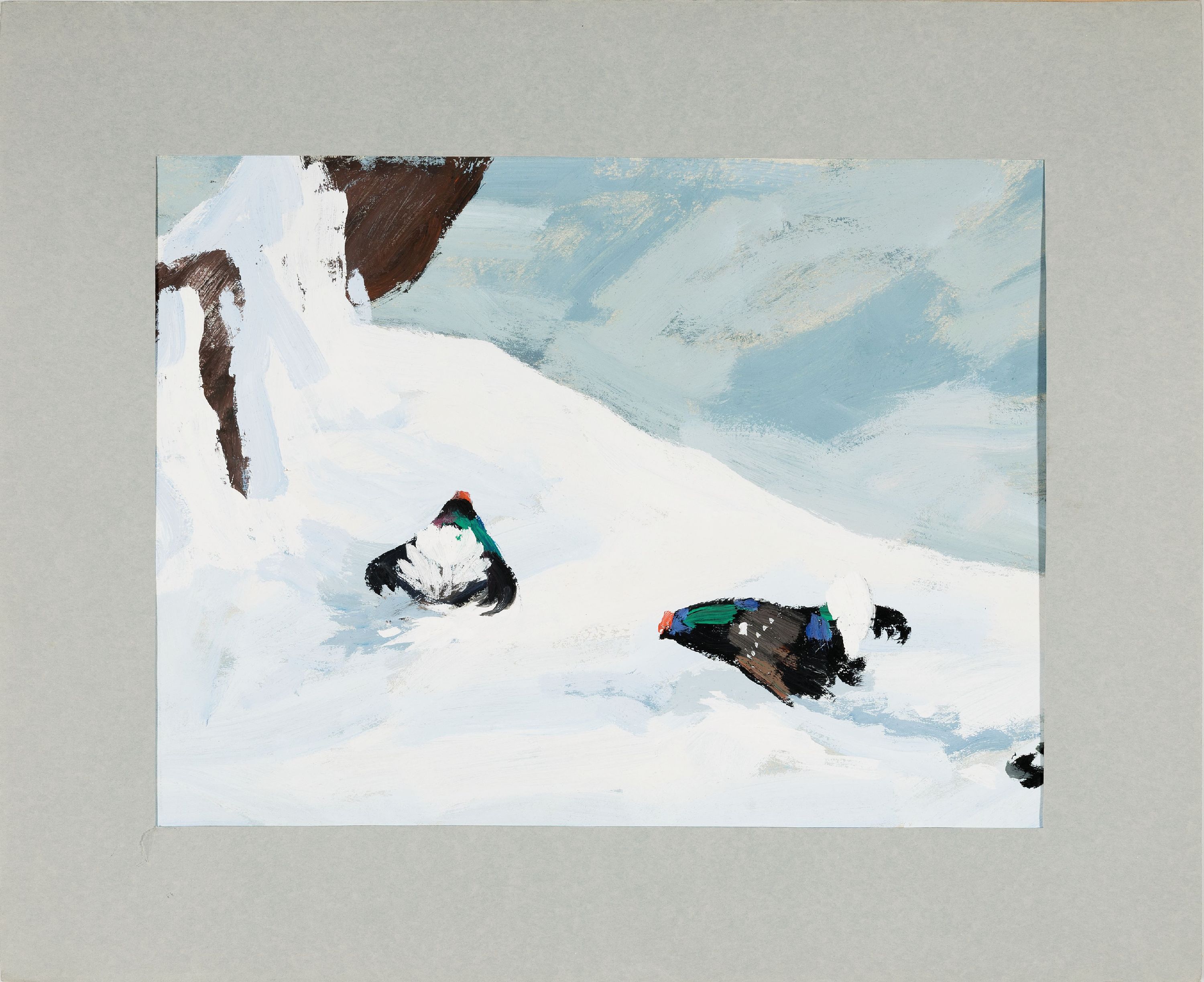 Detail k: Arrigo Wittler, 1918 Heeren-Werve-2004 Worpswede, Caseinmalerei auf Karton, zwei Auerhähne im Schnee, signiert, 35x50 cm, ungerahmt unter PP; ...