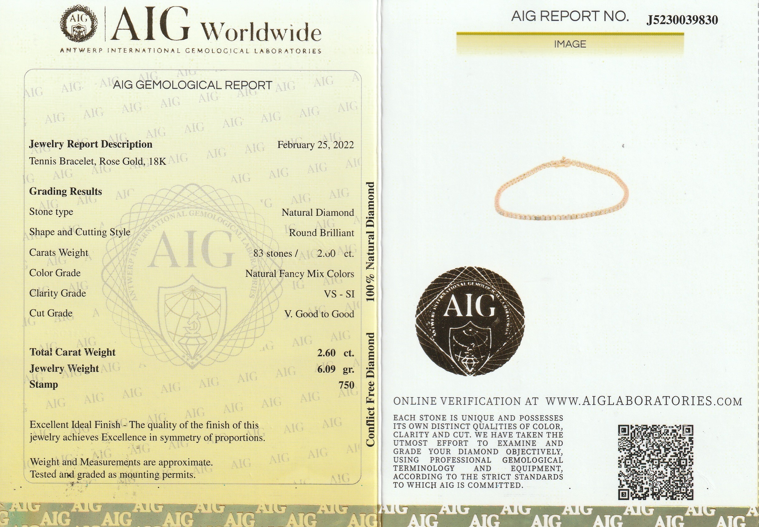 Detail b: 18 kt Gold Brillant-Armband, GG 750/000, 83Brillanten zus. ca. 2.60 ct natural fancy mix colors/vs-si und p1, ca. 6.09 g, L. ca. 18.5 cm, ...