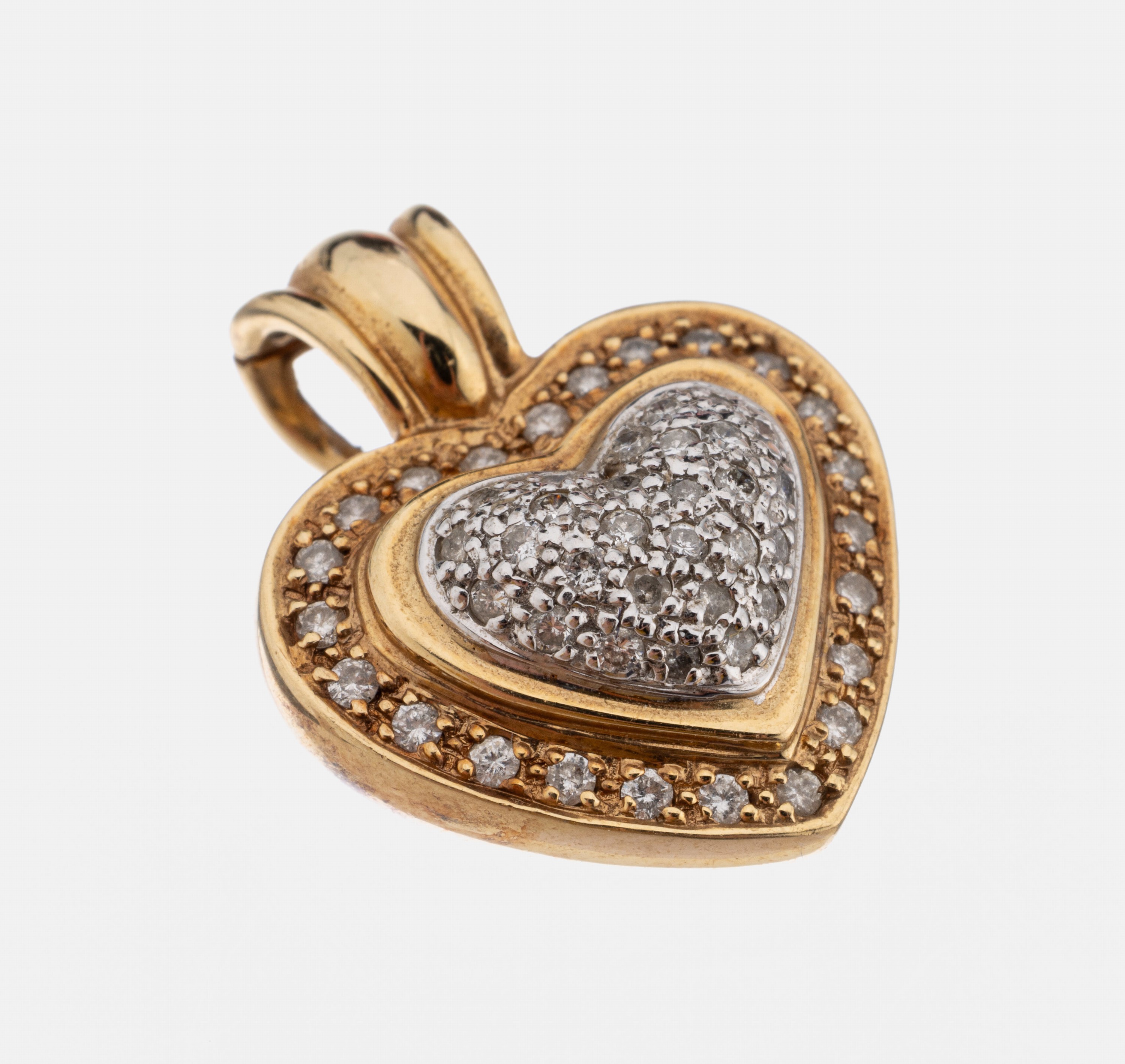 14 kt Gold Brillant-Herzanhänger, GG/WG 585/000, Brillanten zus. ca. 0.38 ct Weiß-get.Weiß/p, ca. 6.3 g