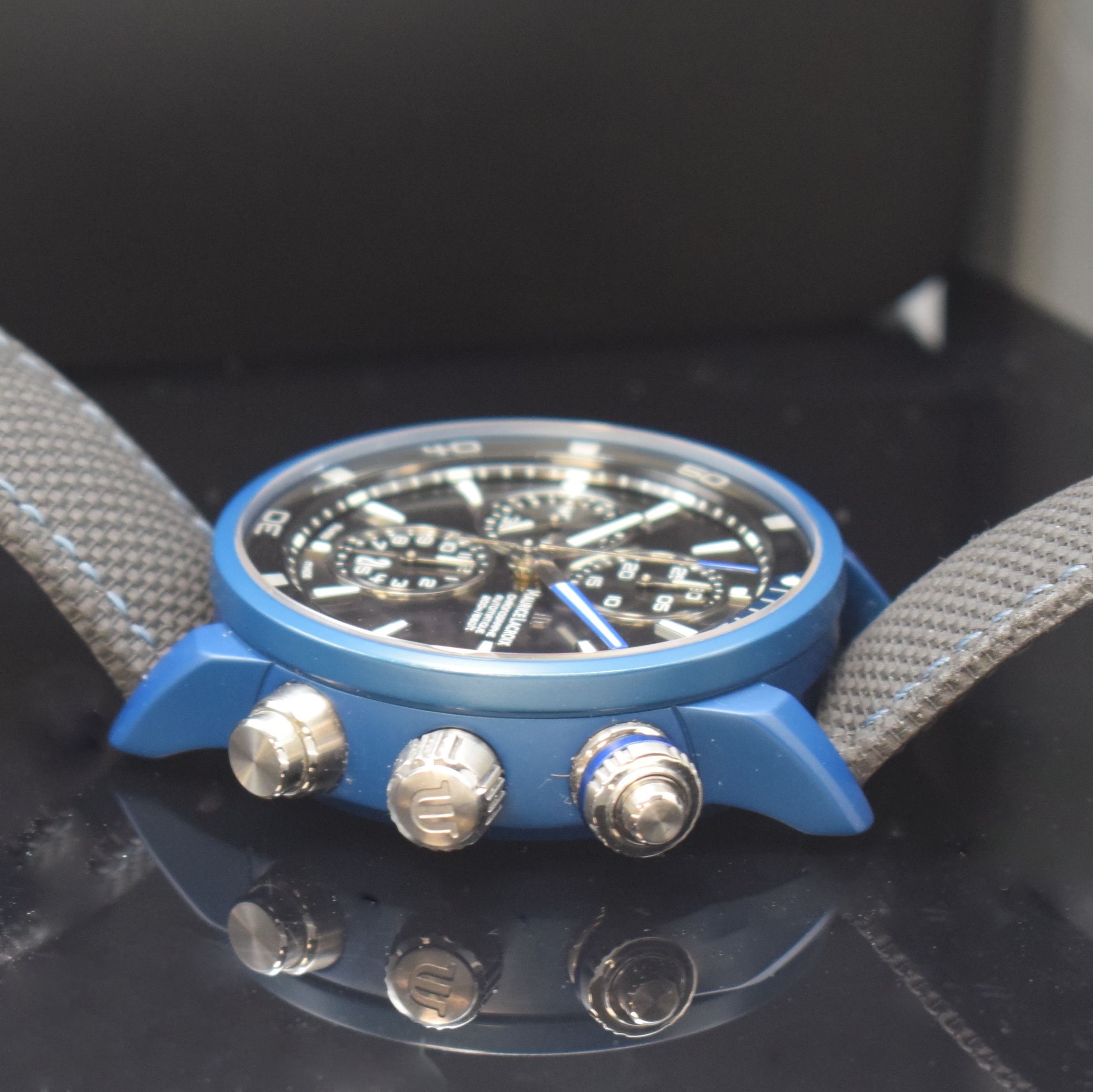 Detail c: MAURICE Lacroix Pontos S Extreme Powerlite Herrenchronograph in Titan blau Referenz PT 6028, Schweiz verk. lt. beil. Pap. 01/2022, Automatik, Boden ...