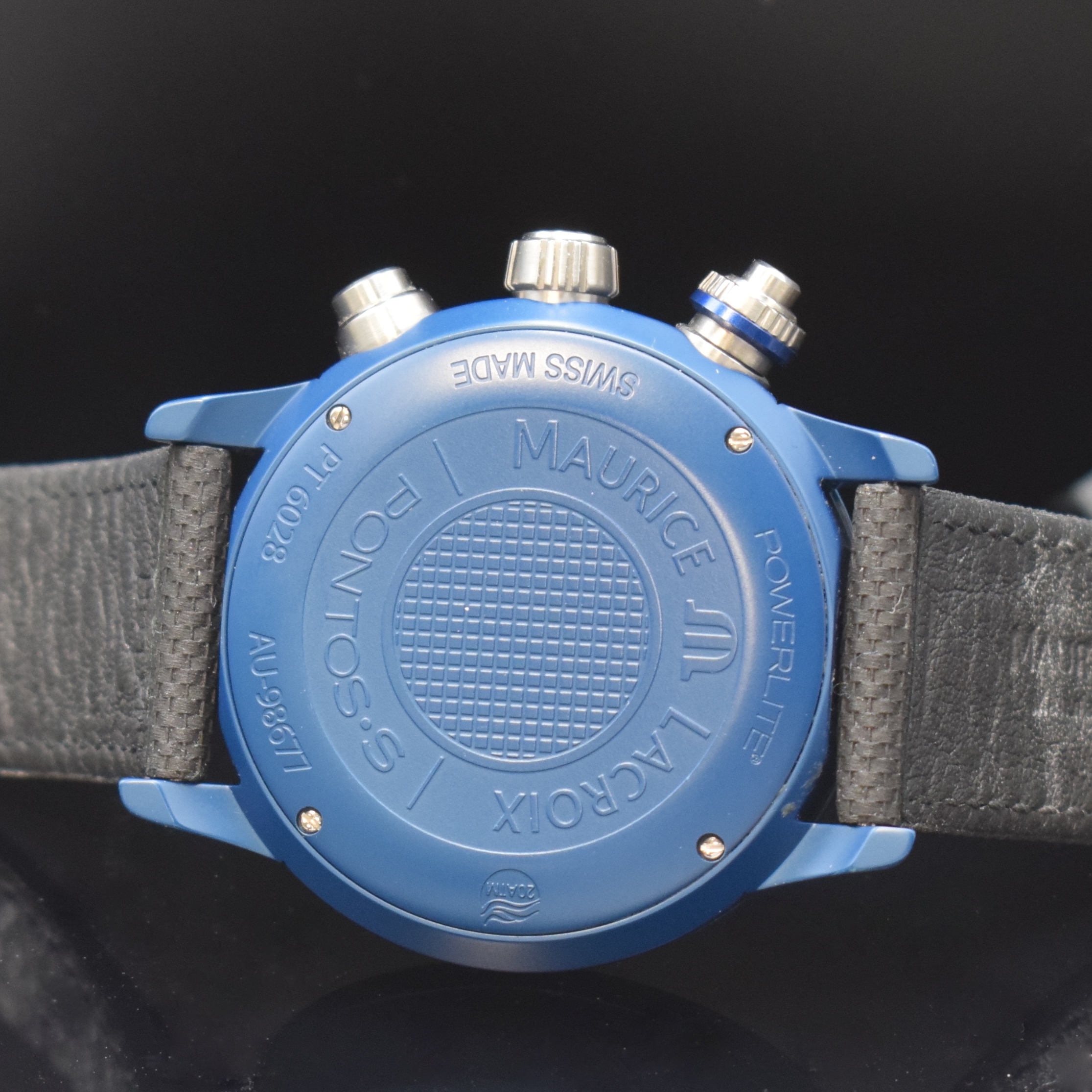 Detail d: MAURICE Lacroix Pontos S Extreme Powerlite Herrenchronograph in Titan blau Referenz PT 6028, Schweiz verk. lt. beil. Pap. 01/2022, Automatik, Boden ...
