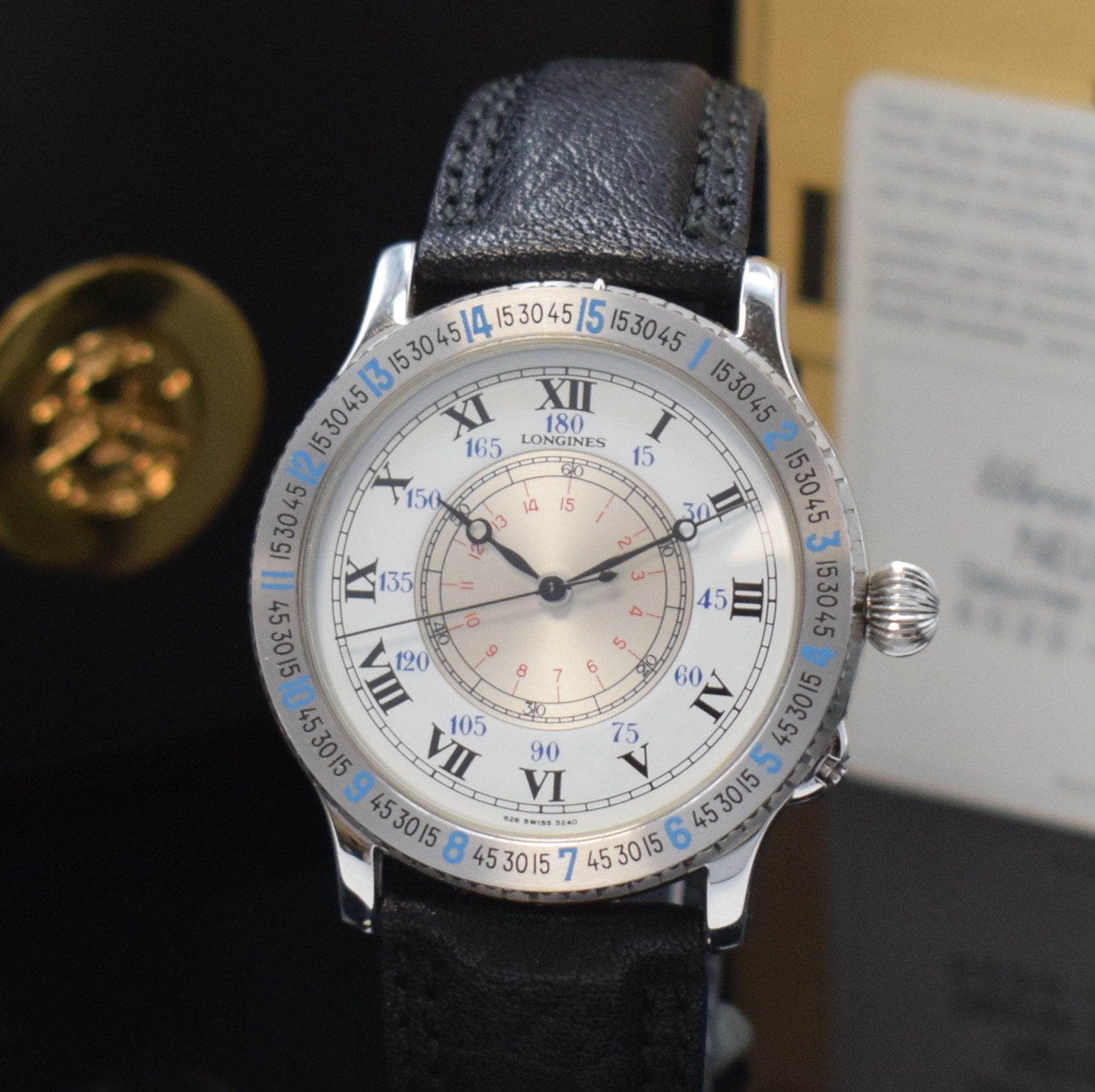 Detail a: LONGINES Stundenwinkeluhr nach Charles A. Lindberg Referenz 628.5240, Schweiz verk. lt. beil. Pap. 09/2002, Automatik, beids. vergl. Edelstahlgeh. m. ...