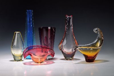Image 26872007 - 5 Glasvasen und Gefäße, Murano, 1960/70er-Jahre, farbloses Glas, ...