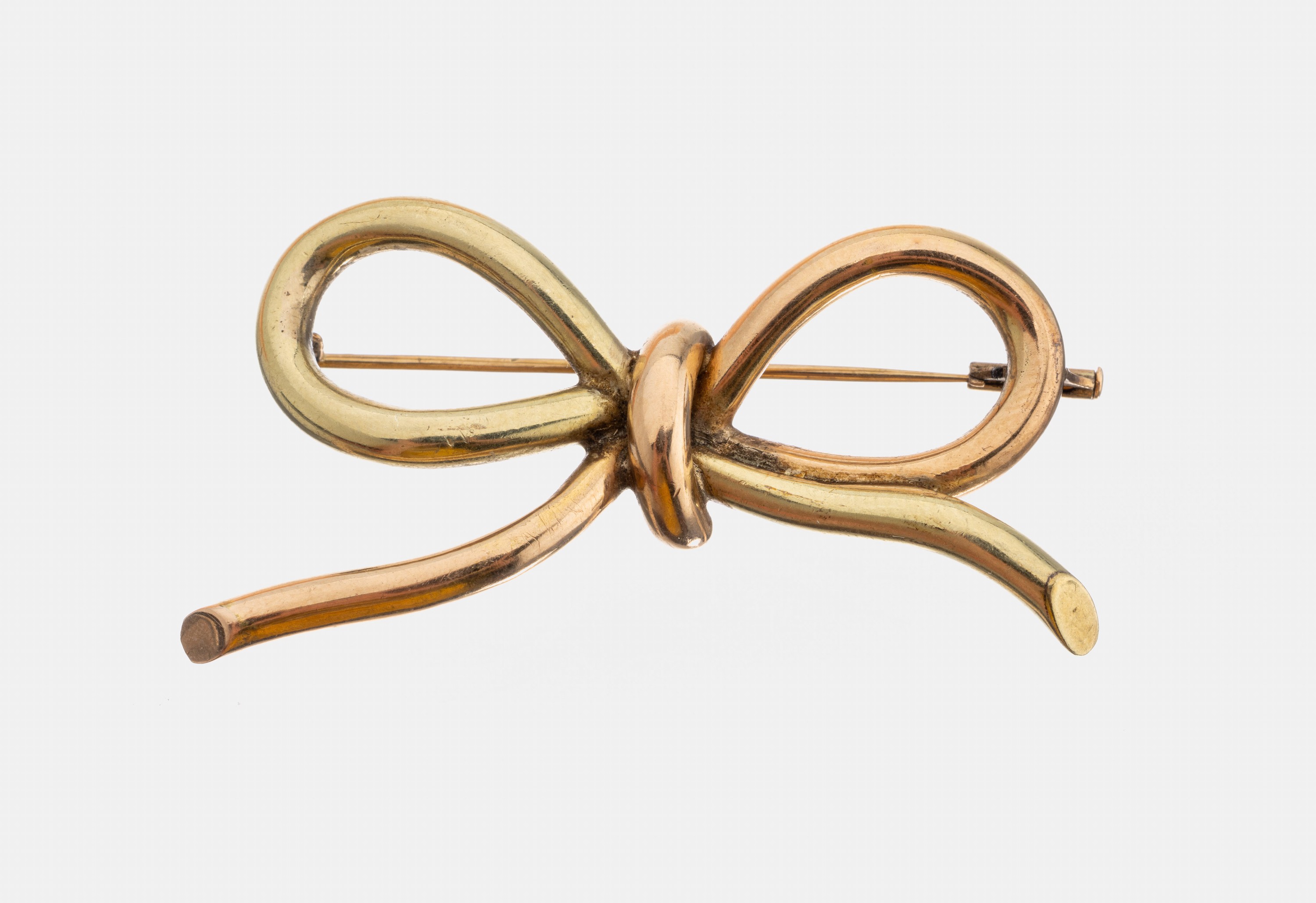 14 kt Gold Schleifenbrosche, GG/RG 585/000,pol., ca. 5 x 2.5 cm