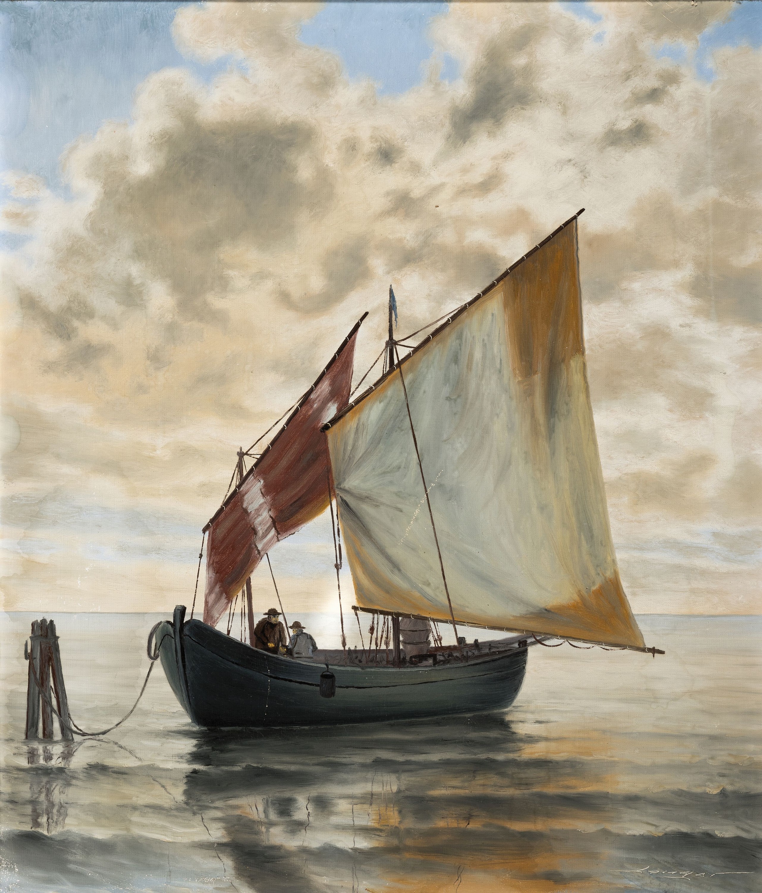 Langer o.ä., 20.Jh., Segelschiff, Öl/Lwd, rechts unten signiert, Rahmen best. 88x78 cm, min. Oberflächenschaden