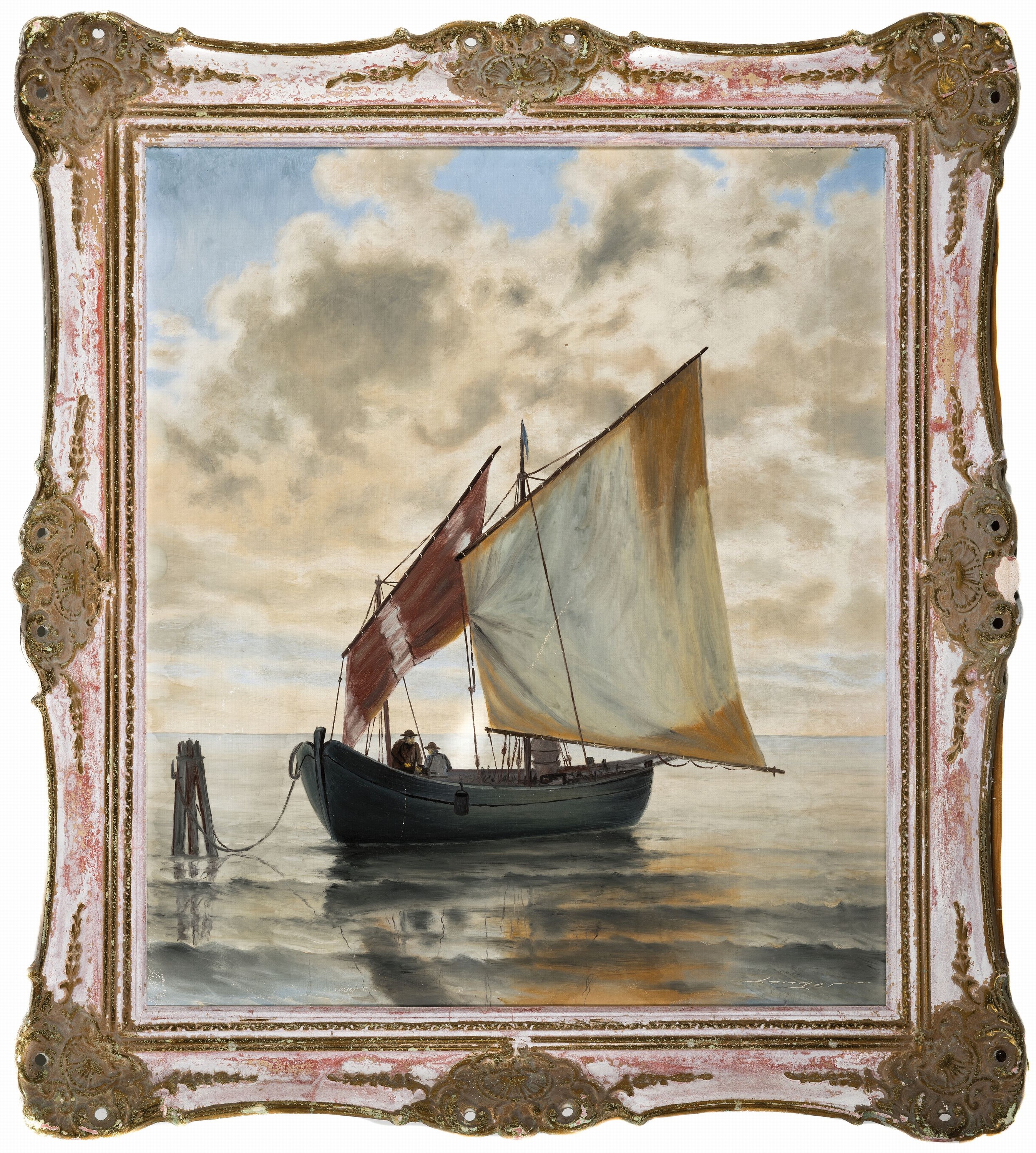 Detail k: Langer o.ä., 20.Jh., Segelschiff, Öl/Lwd, rechts unten signiert, Rahmen best. 88x78 cm, min. Oberflächenschaden